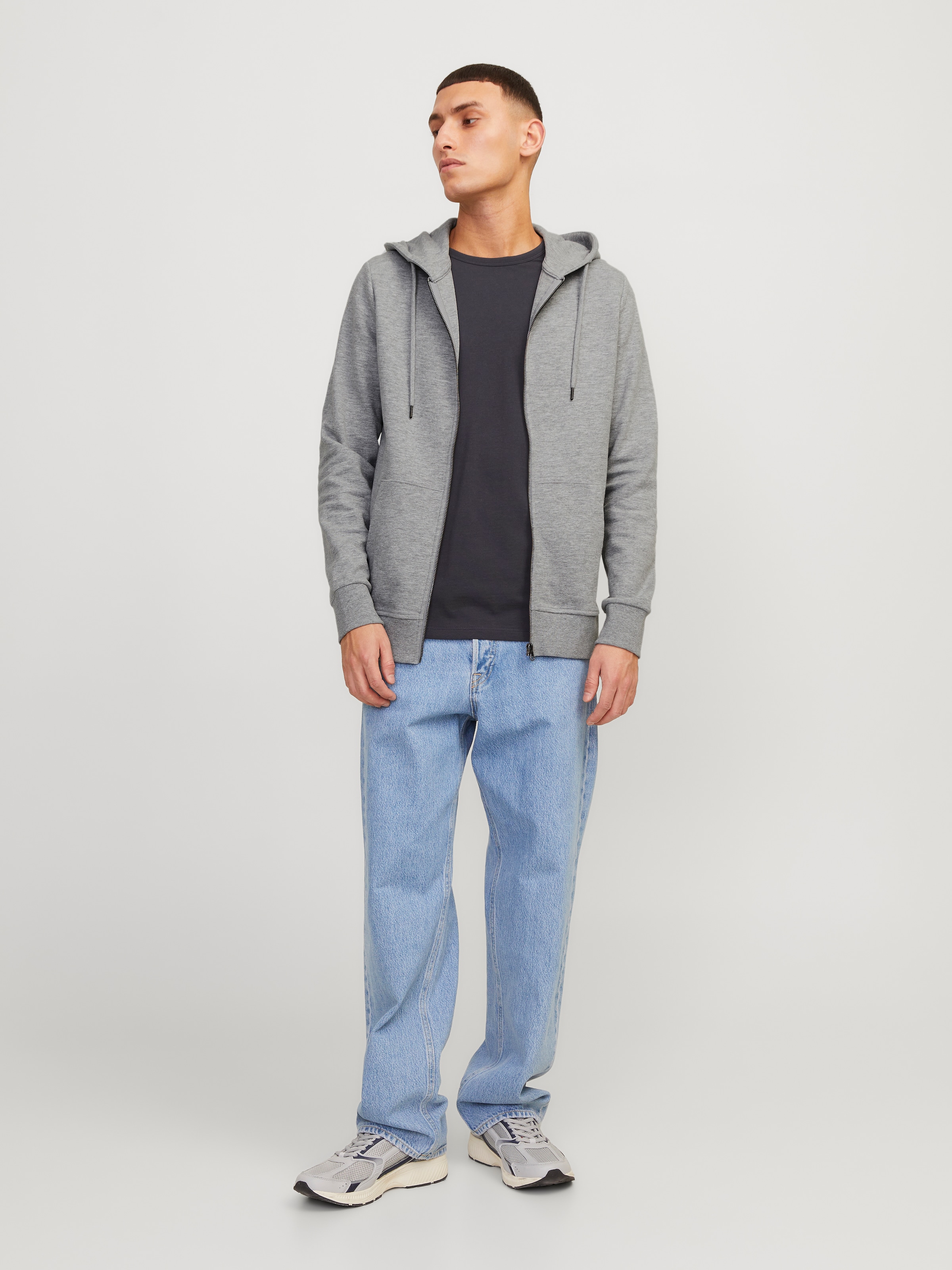 Jack & Jones Kapuzensweatjacke »JJEBASIC Hoodie mit Rippbündchen und angenehmem Tragegefühl«, unifarben, modisch, regular fit, Baumwollmischung, Rundhals
