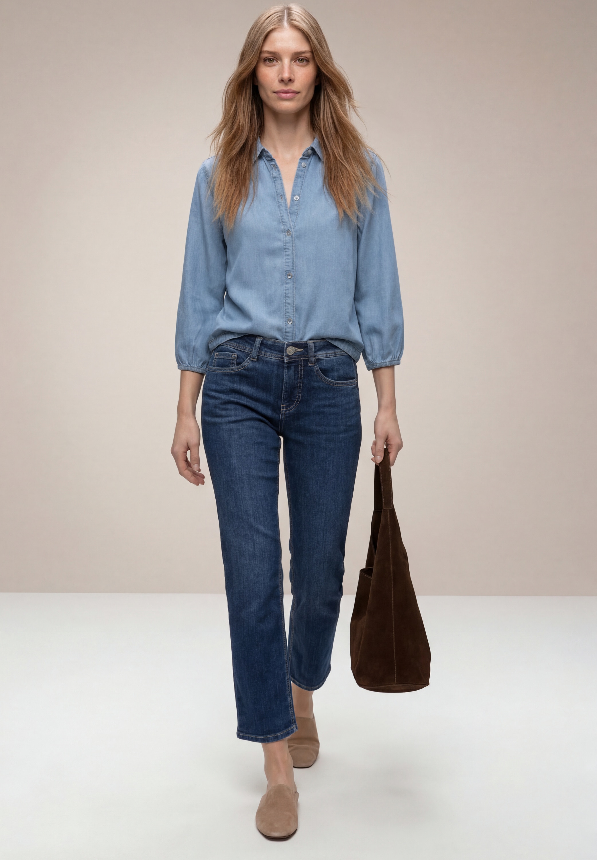 STREET ONE Hemdbluse 3/4-Arm im Denim-Look