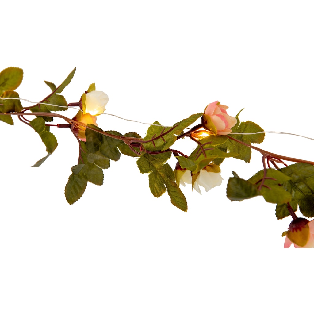 näve LED-Lichterkette »Röschen«, weiße und rosa Rosenblüten, warmweiße LED, Länge 420cm, Zuleitung 5m