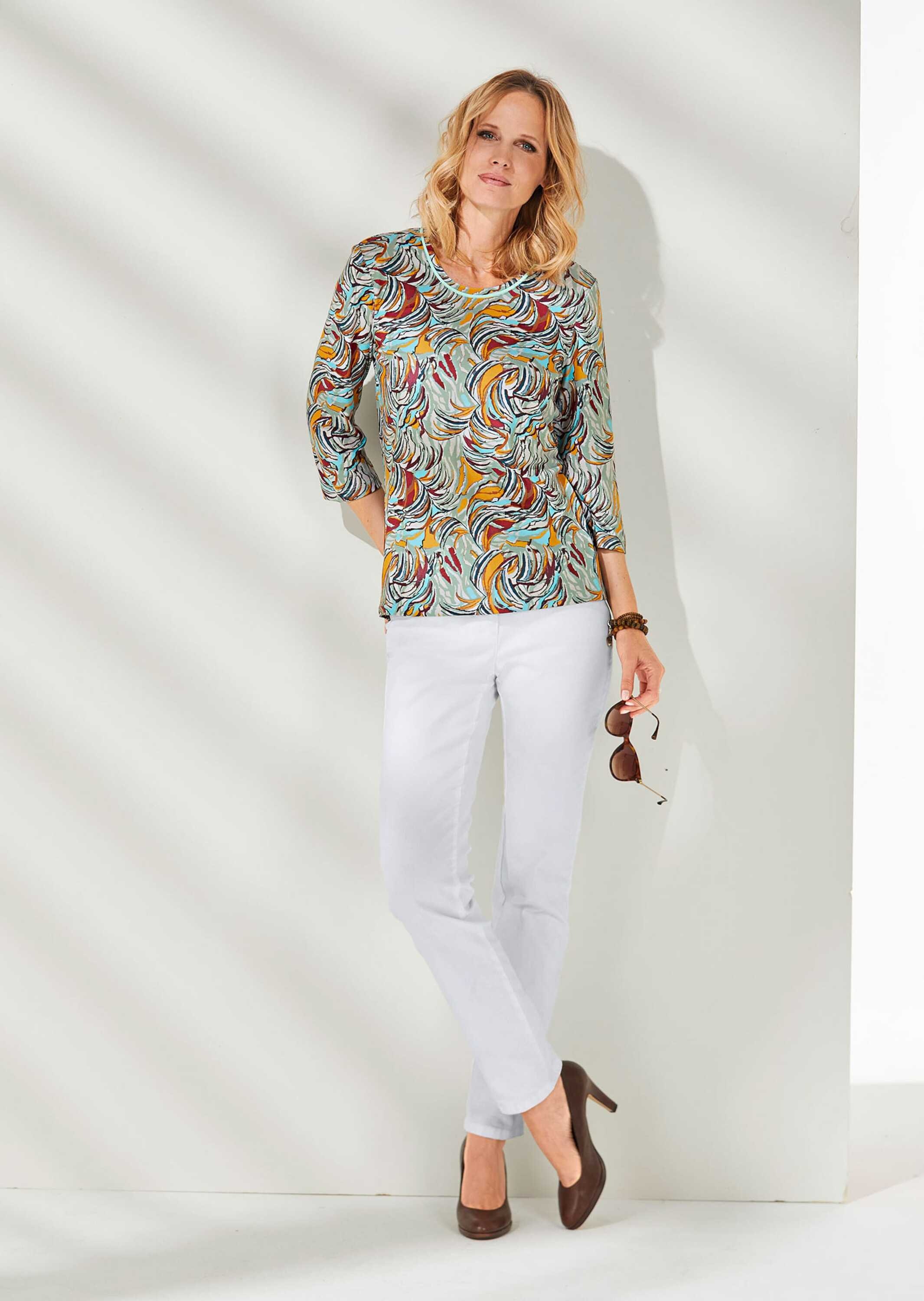 GOLDNER Print-Shirt »Druckshirt in kraftvollen Farben« Kontrastpaspel am Ausschnitt