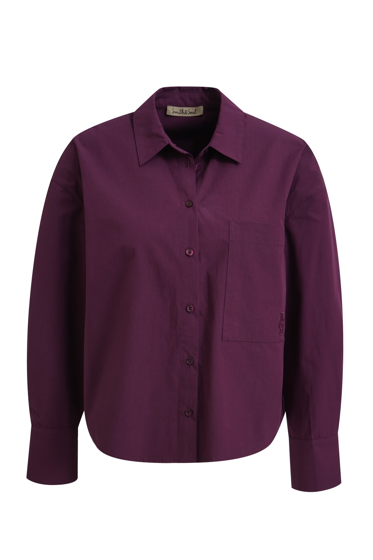 Smith & Soul Hemdbluse mit Logostickerei, Kellerfalte