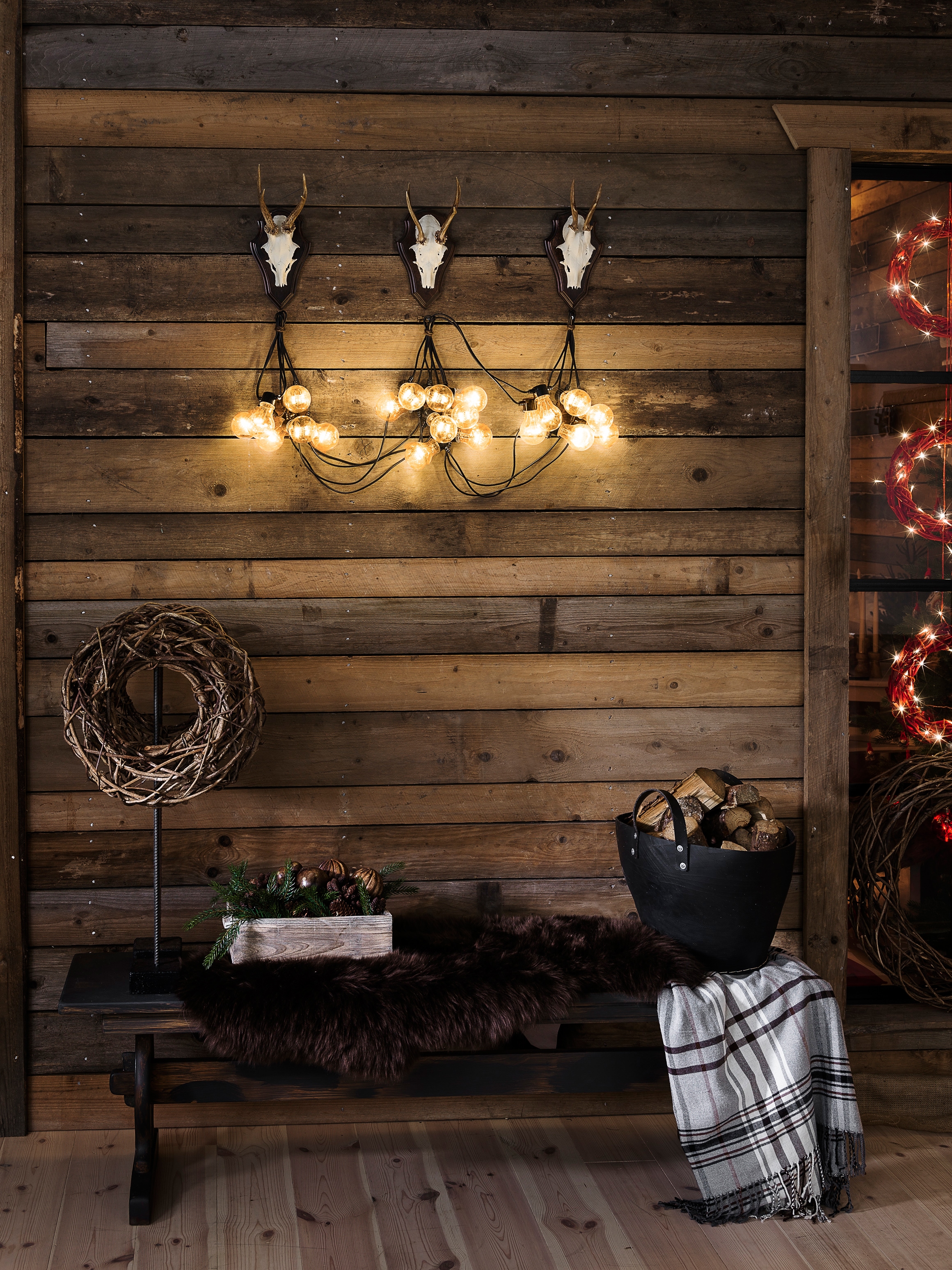 KONSTSMIDE LED-Lichterkette »Weihnachtsdeko aussen«, 10 St.-flammig, LED Biergartenkette, 10 klare Birnen / 80 bernsteinfarbene Dioden