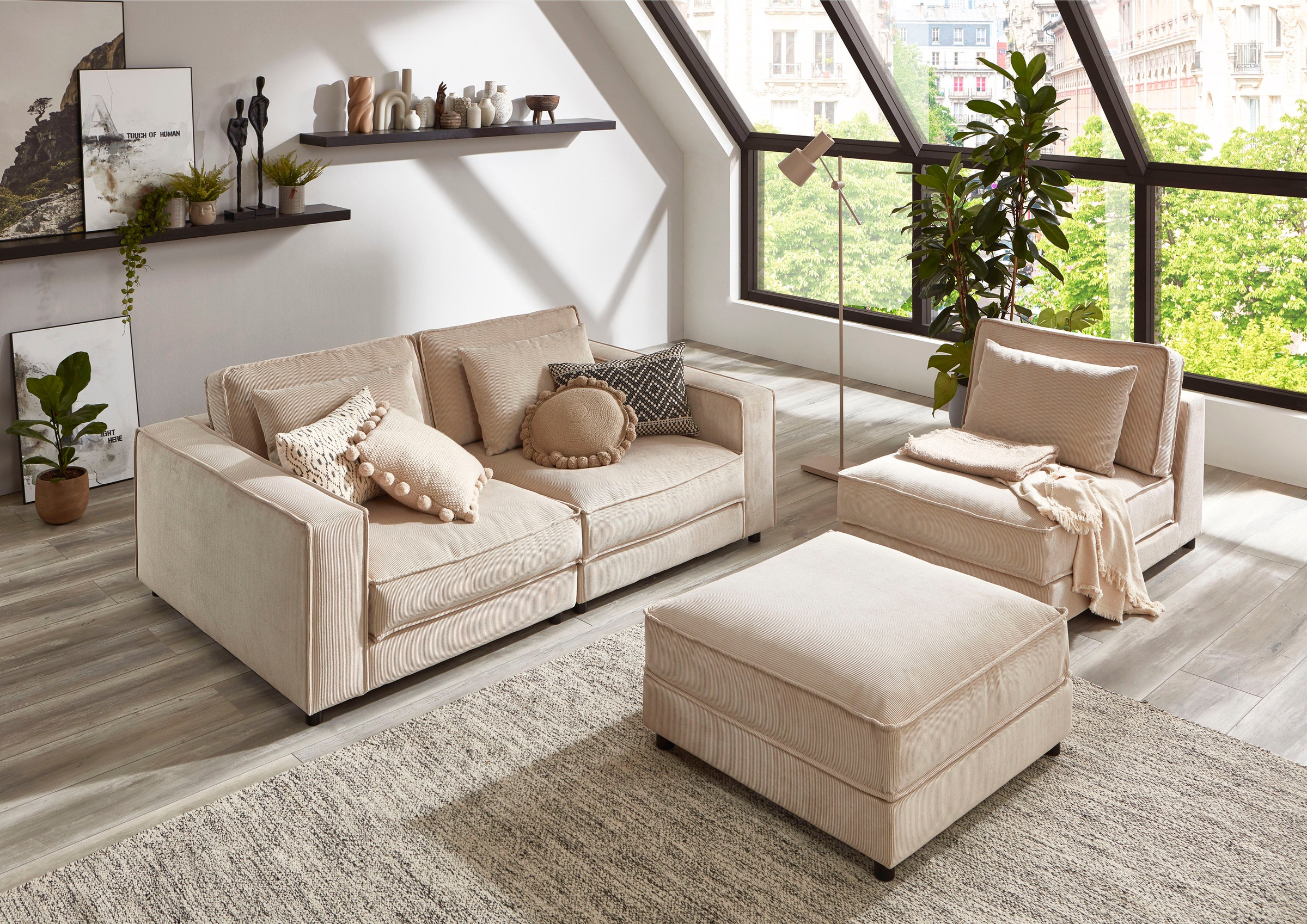 ATLANTIC home collection 2-Sitzer »Valan« XXL-Sitzfläche, mit Cord-Bezug, frei stellbar, mit Wellenunterfederung