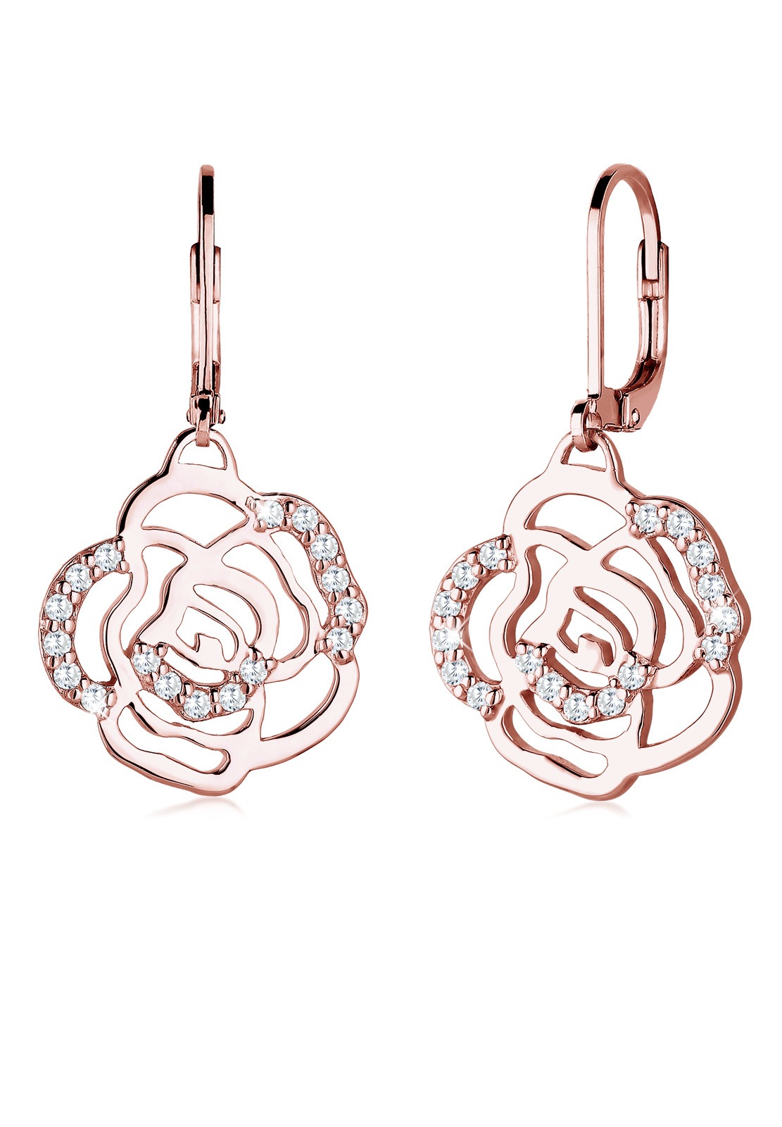Elli Paar Ohrhänger »Blume Rose Feminin Elegant Zirkonia rosévergoldet«