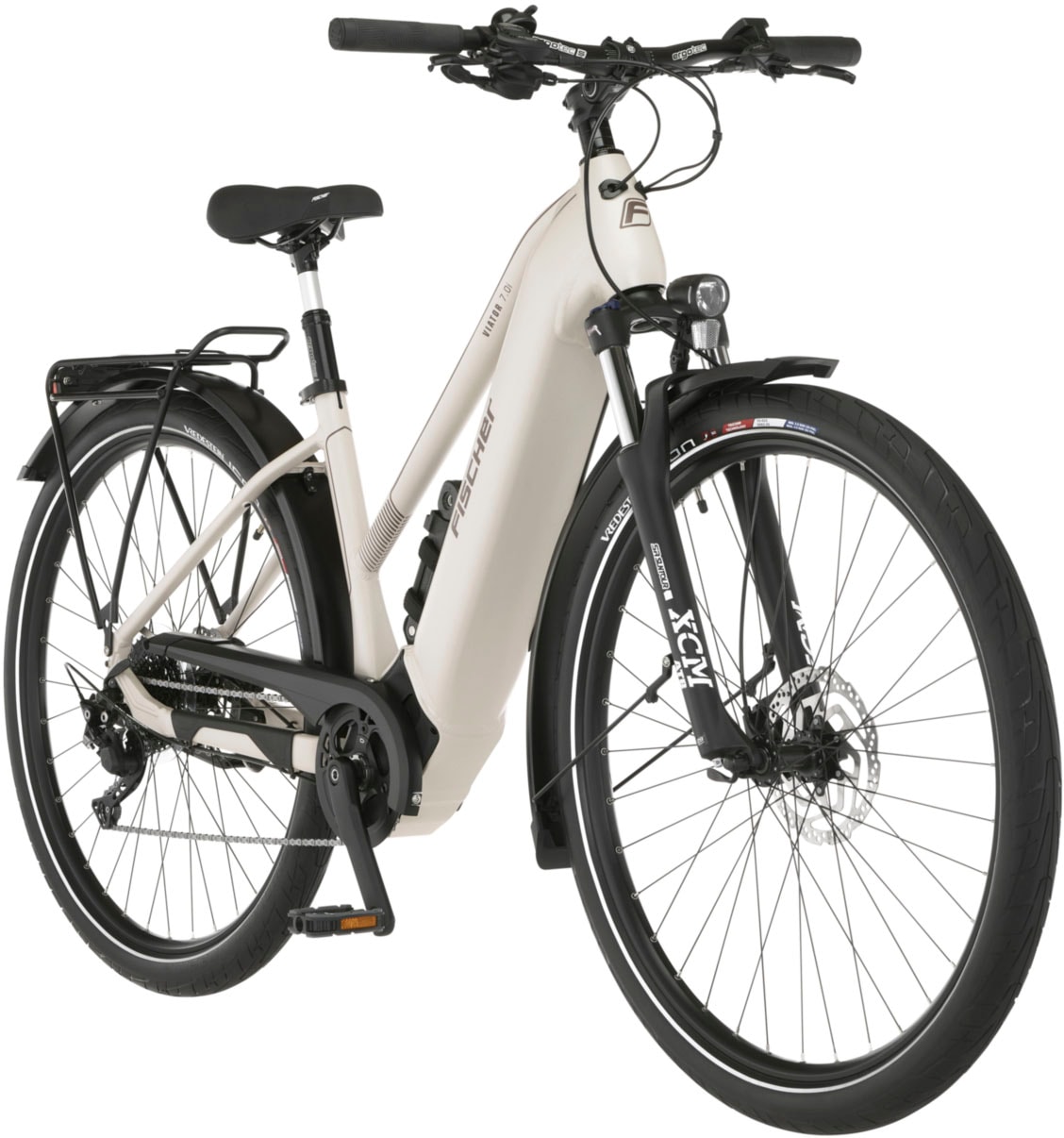 FISCHER Fahrrad E-Bike »VIATOR 7.0i Damen«, 10 Gang, Shimano, Deore, Mittelmotor 250 W, (mit Faltschloss), Pedelec, Elektrofahrrad für Damen u. Herren, Trekkingrad