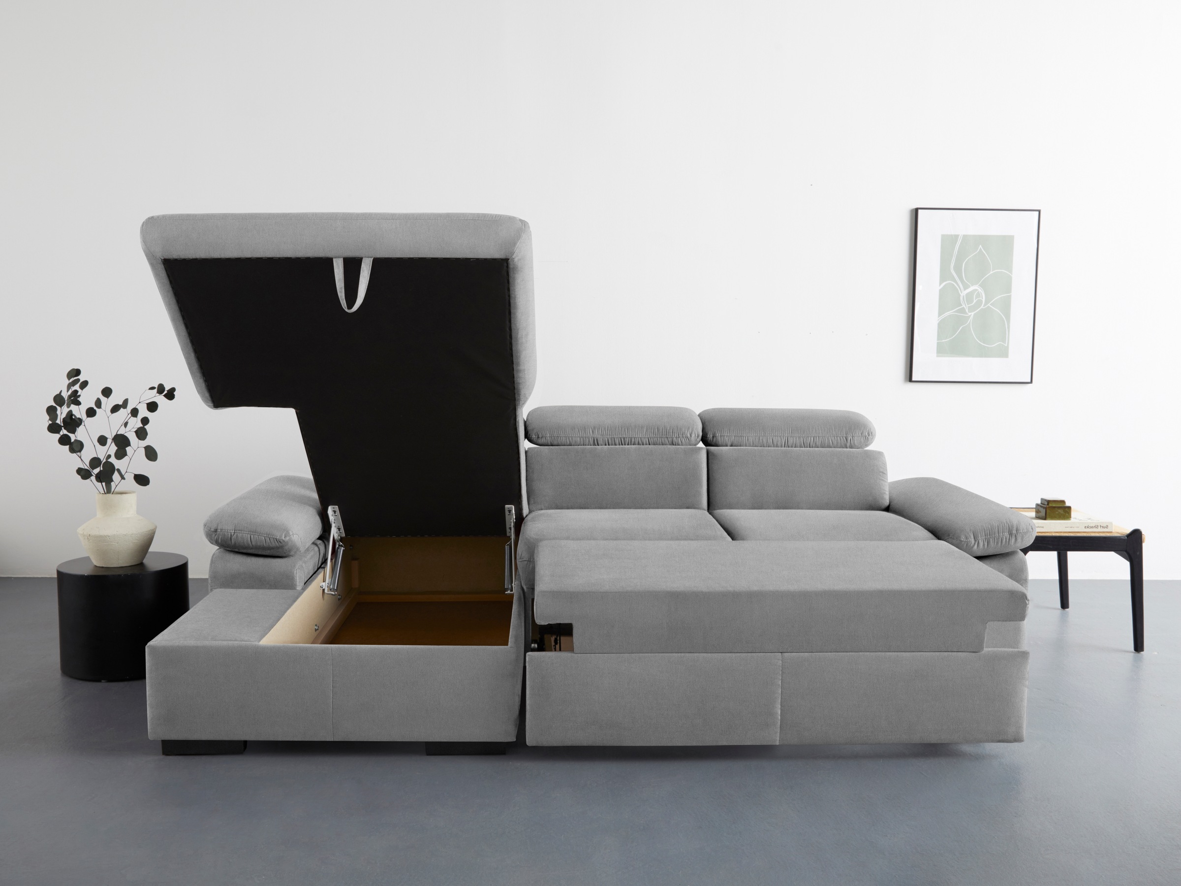COTTA Ecksofa »Lola L-Form mit Kopfteilfunktion & Hocker«, (Set, mit Hocker), wahlweise mit Bettfunktion, Bettkasten & Armteilverstellung