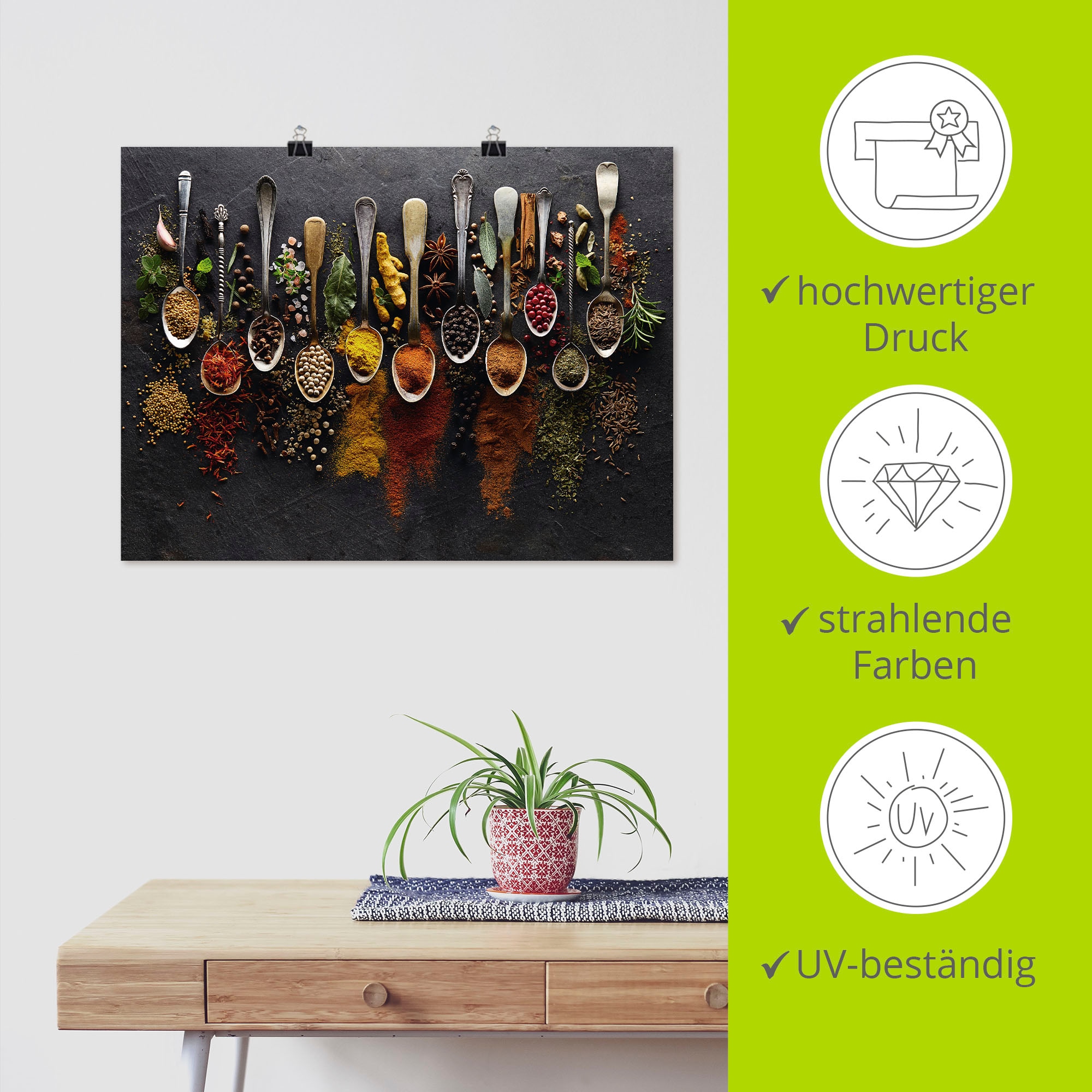 Artland Wandbild »Kräuter Gewürze Schiefer«, Lebensmittel, (1 St.), als Alubild, Outdoorbild, Leinwandbild, Poster, Wandaufkleber