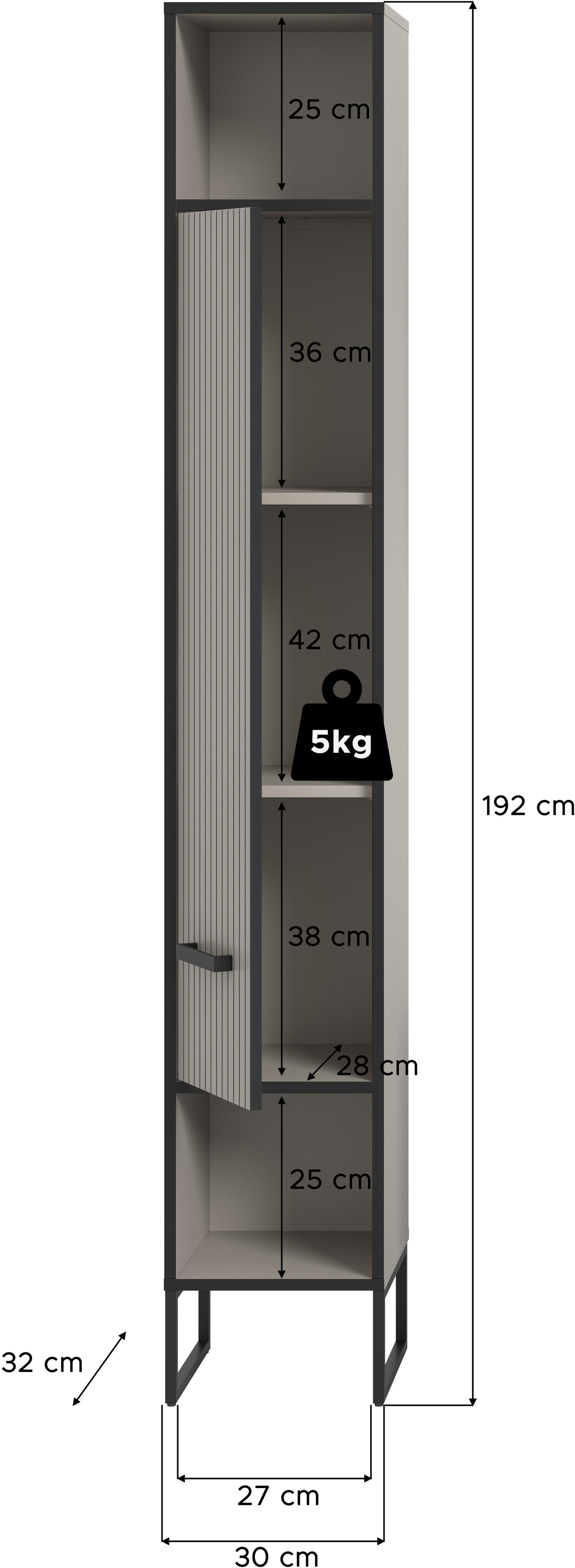 welltime Hochschrank »Locri, Höhe 192 cm, Rillenoptik, Metall Kufen«, (1 St.), Türanschlag wechselbar, modernes Design, Badschrank, Bad