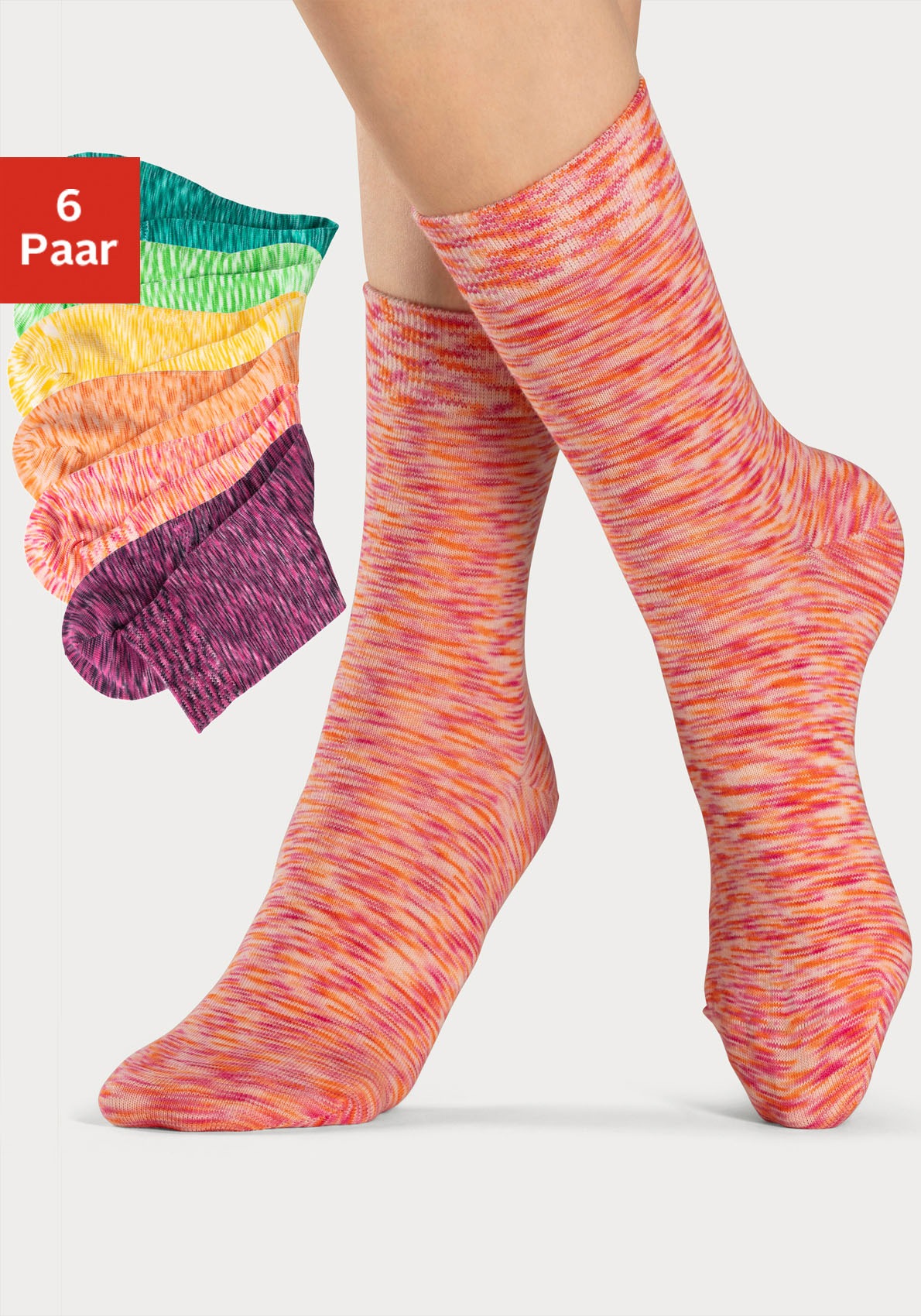 H.I.S Freizeitsocken, (Packung, 6 Paar), mit farbigem Garn