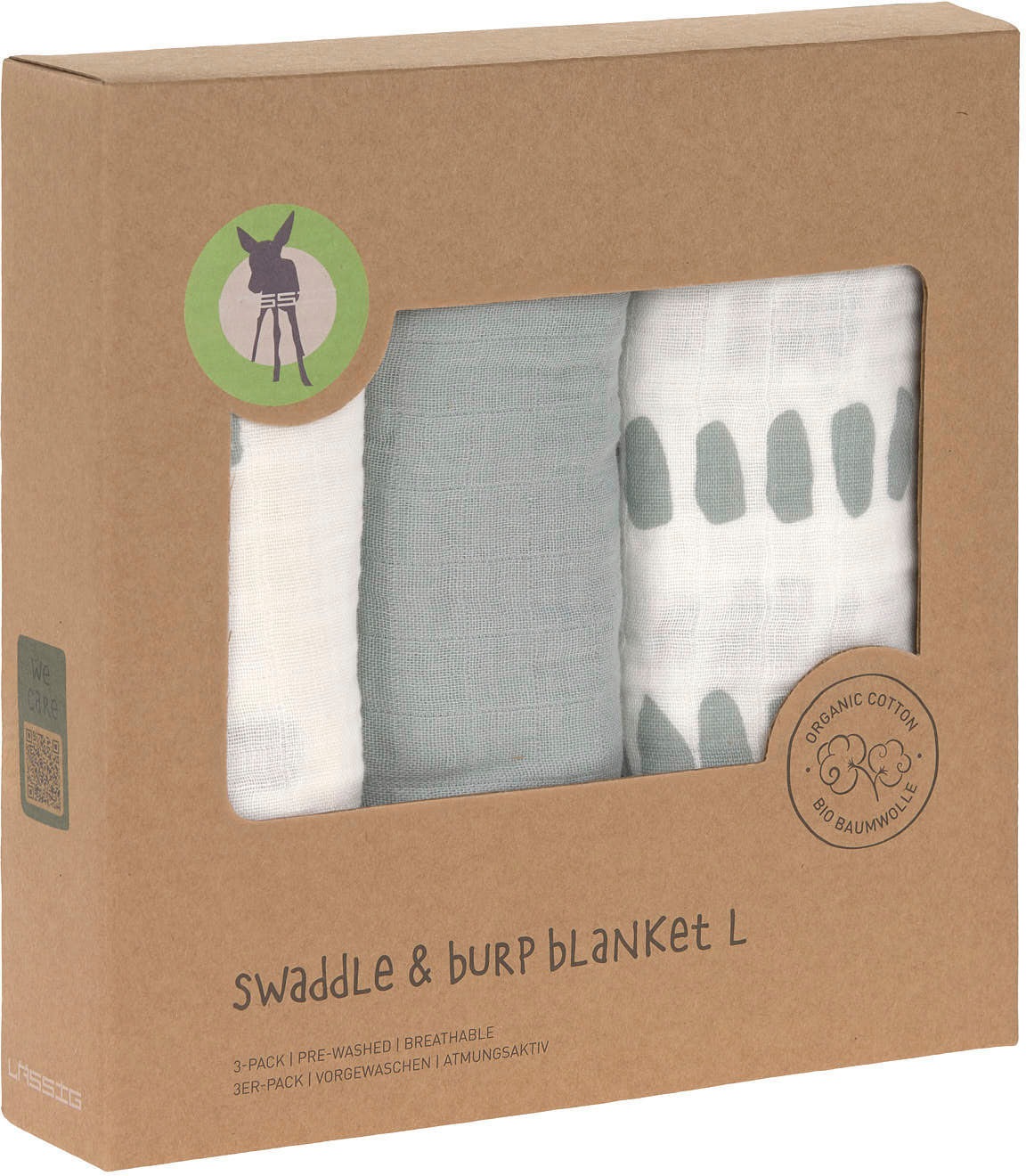 LÄSSIG Stoffwindeln »Mulltuch-Set L, Strokes silver grey«, (Set, 3 St.)