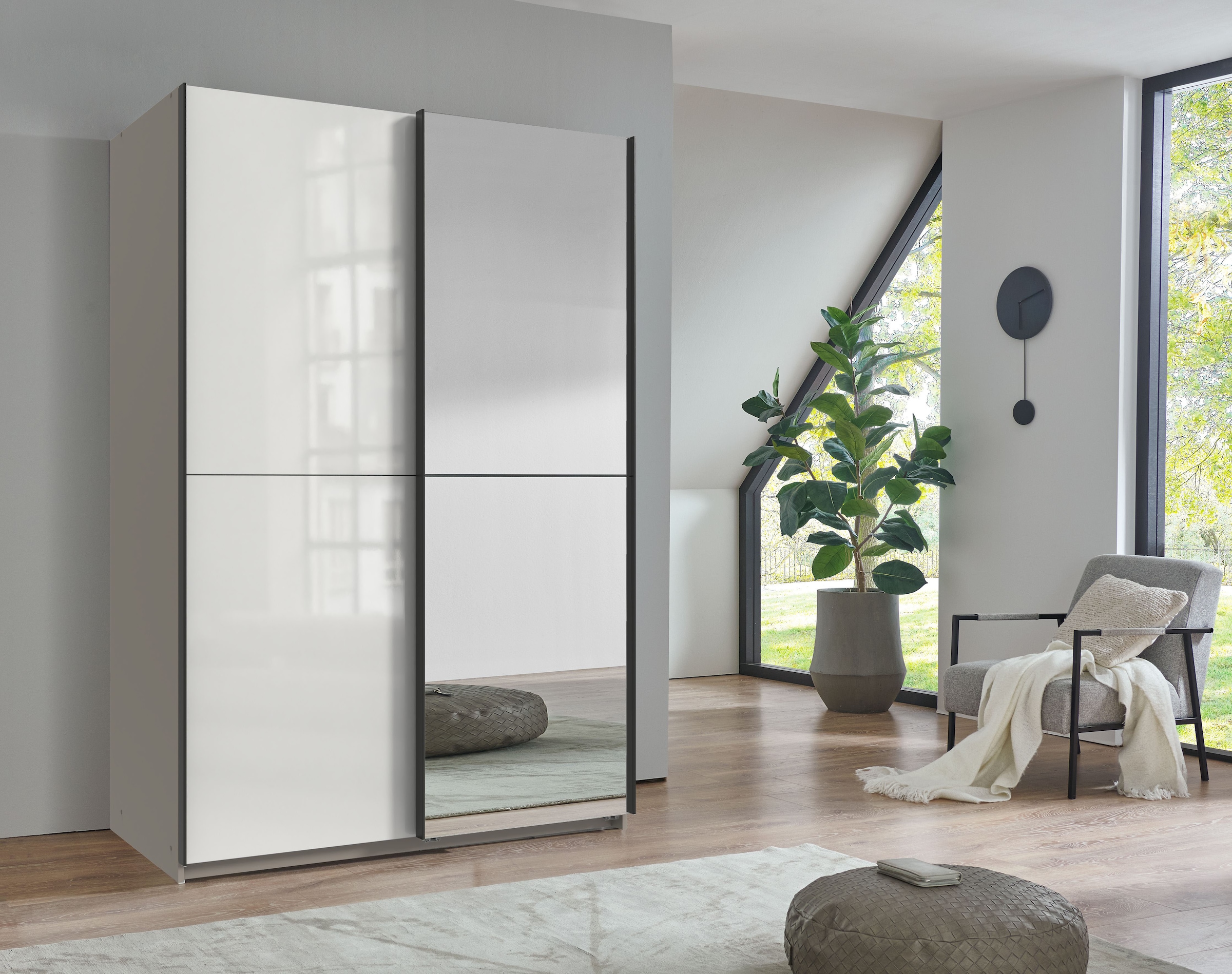 Wimex Kleiderschrank »Mugano, B/T/H 135 oder 180/65/198cm, Made in Germany«, (wähle Deine Ausstattung: Basic oder Premium!), 2 Schwebetüren mit oder ohne Spiegel, Metallgriffe