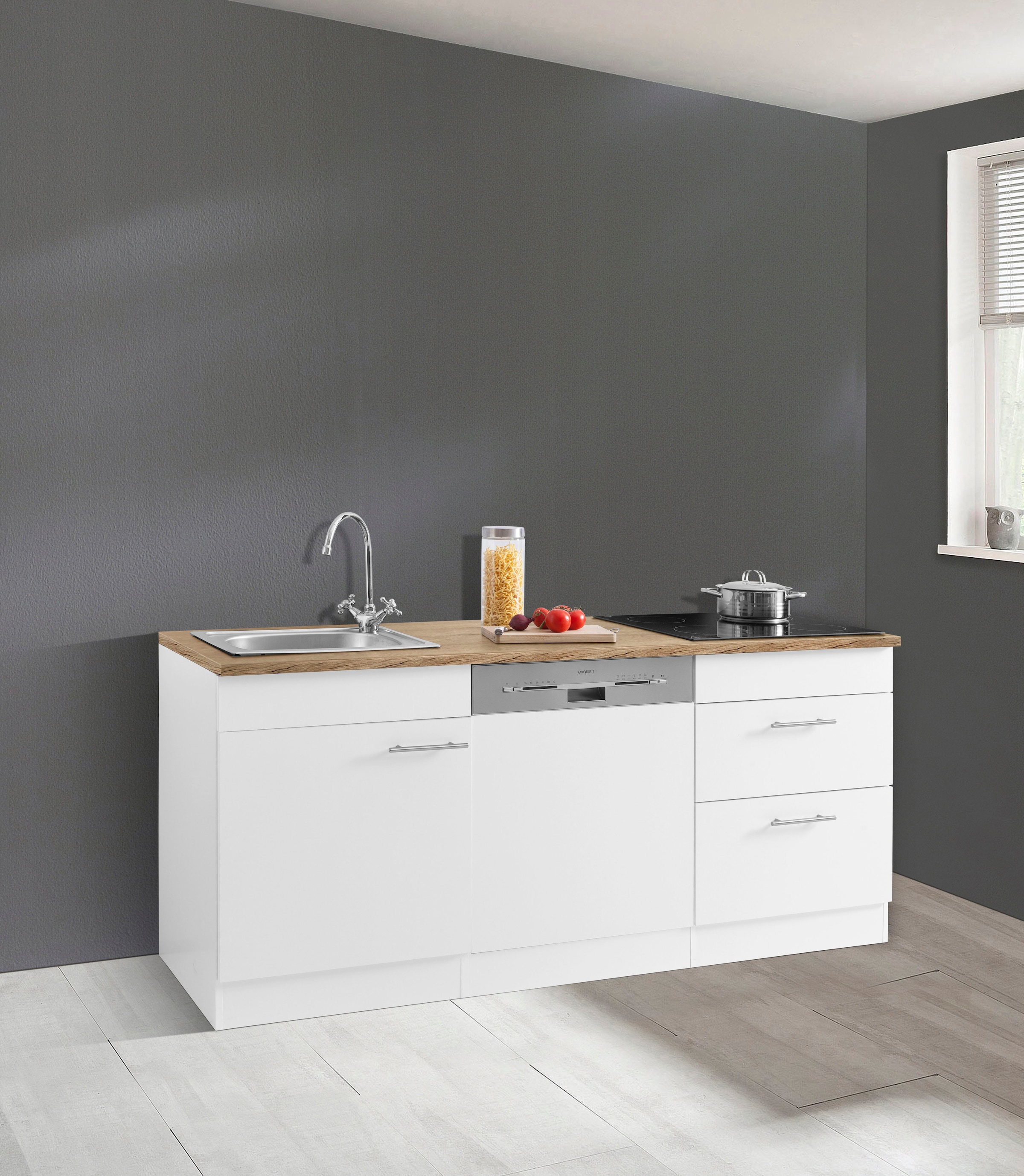 OPTIFIT Küchenzeile »Mini«, mit E-Geräten, Breite 180 cm, mit 28 mm starker Arbeitsplatte
