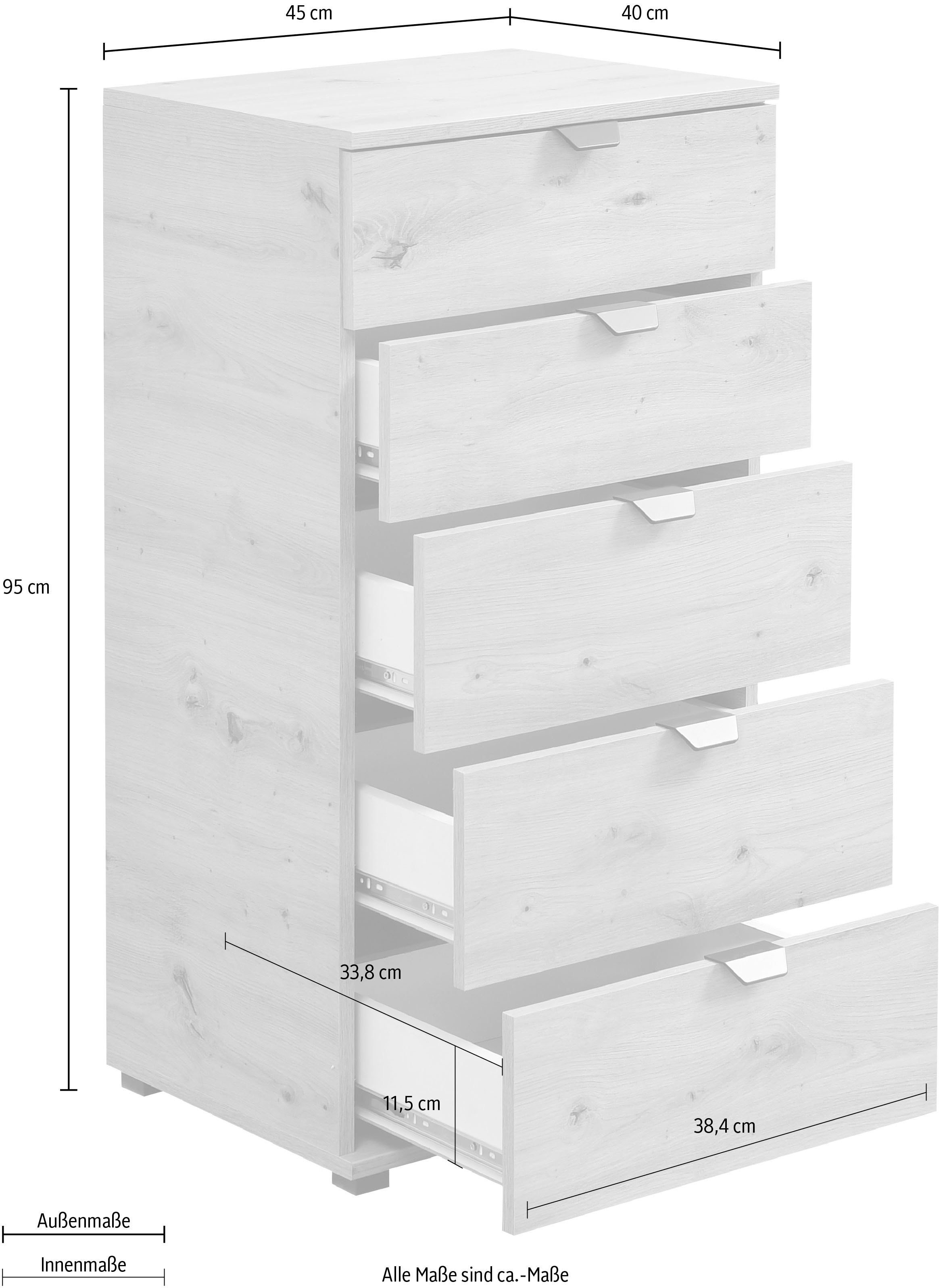 INOSIGN Kommode »Duero Schubkastenkommode«, mit 5 Schubkästen, Breite ca. 45 cm, Höhe 95 cm