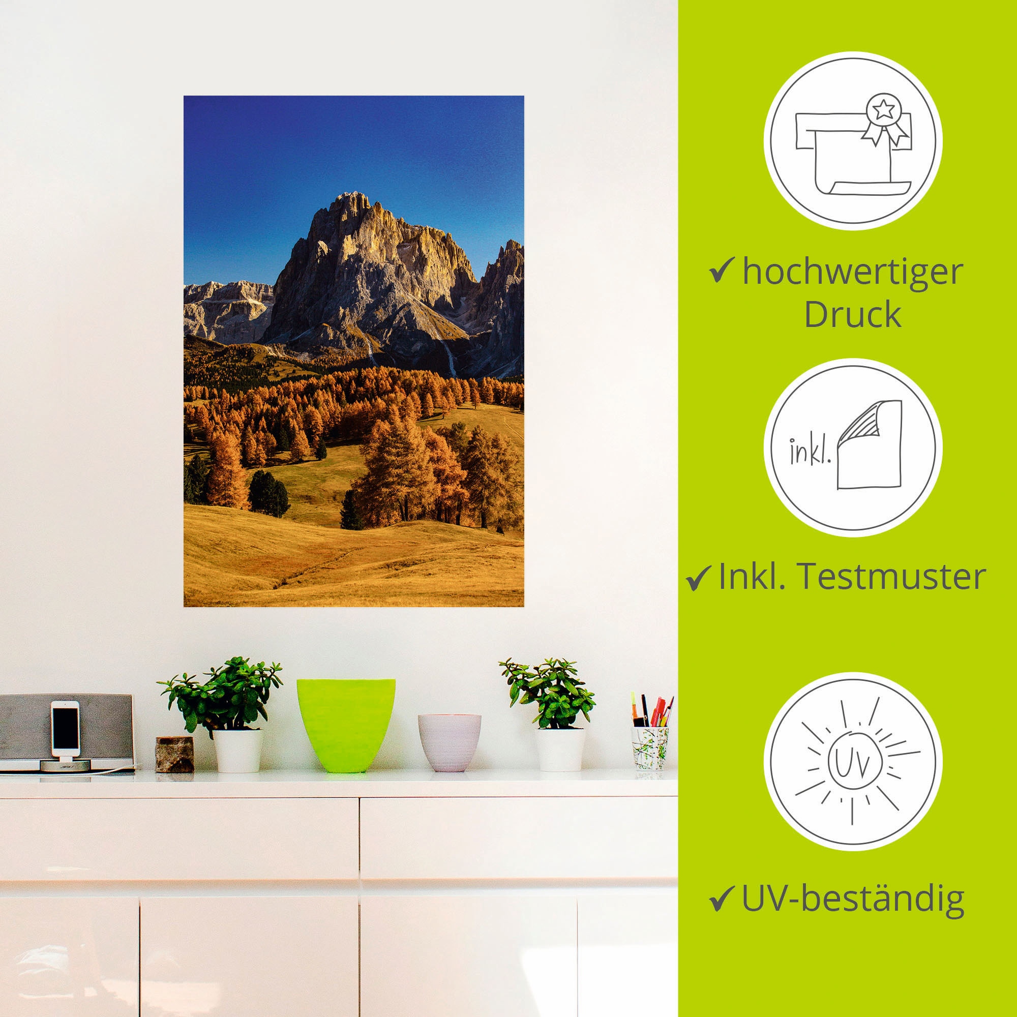 Artland Wandbild »Herbst auf der Seiser Alm«, Wiesen & Baumbilder, (1 St.), als Alubild, Leinwandbild, Wandaufkleber oder Poster in versch. Größen