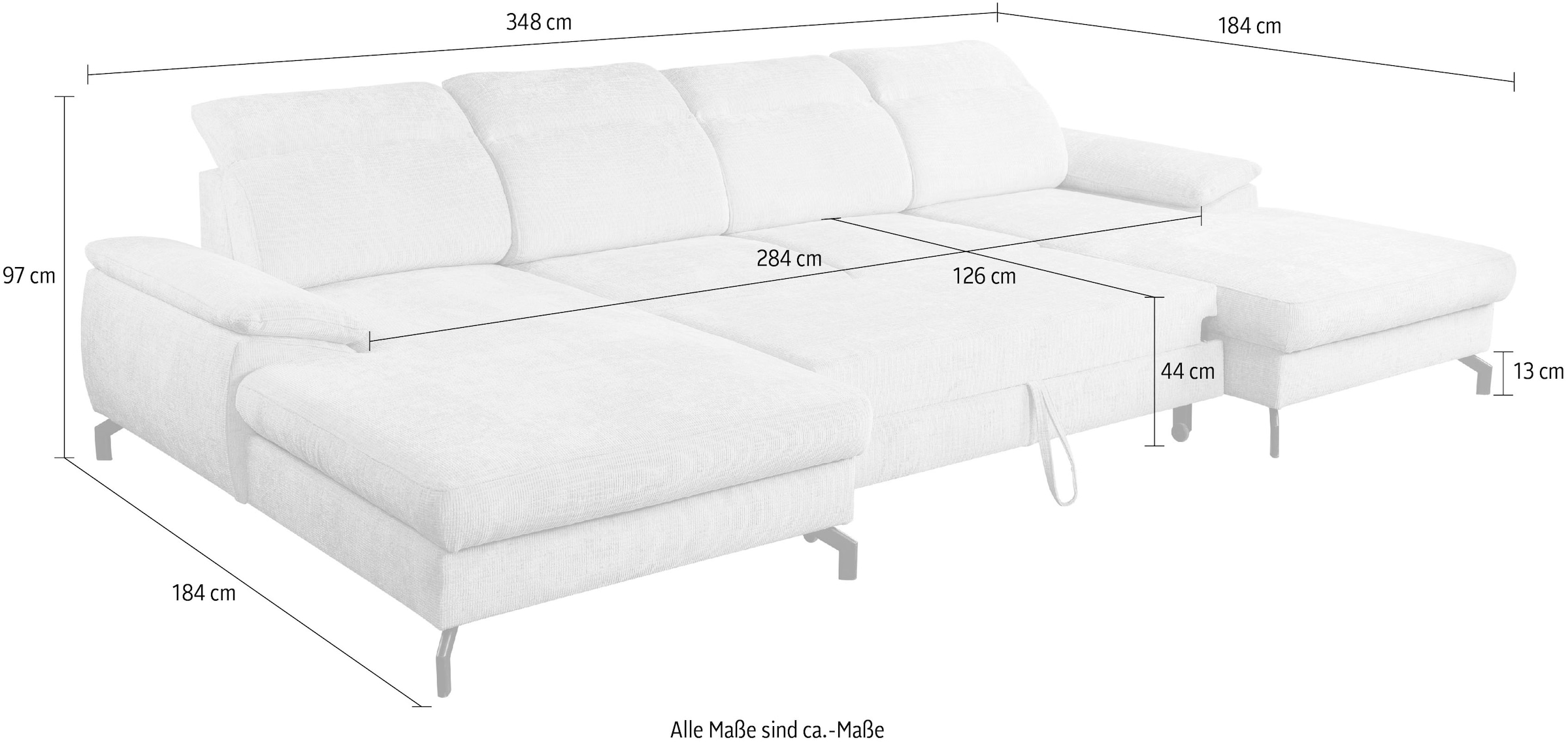 WERK2 Wohnlandschaft »Slavio U-Form«, Modernes U-Sofa mit Schlaffunktion, Bettkasten, Kopfteile verstellbar