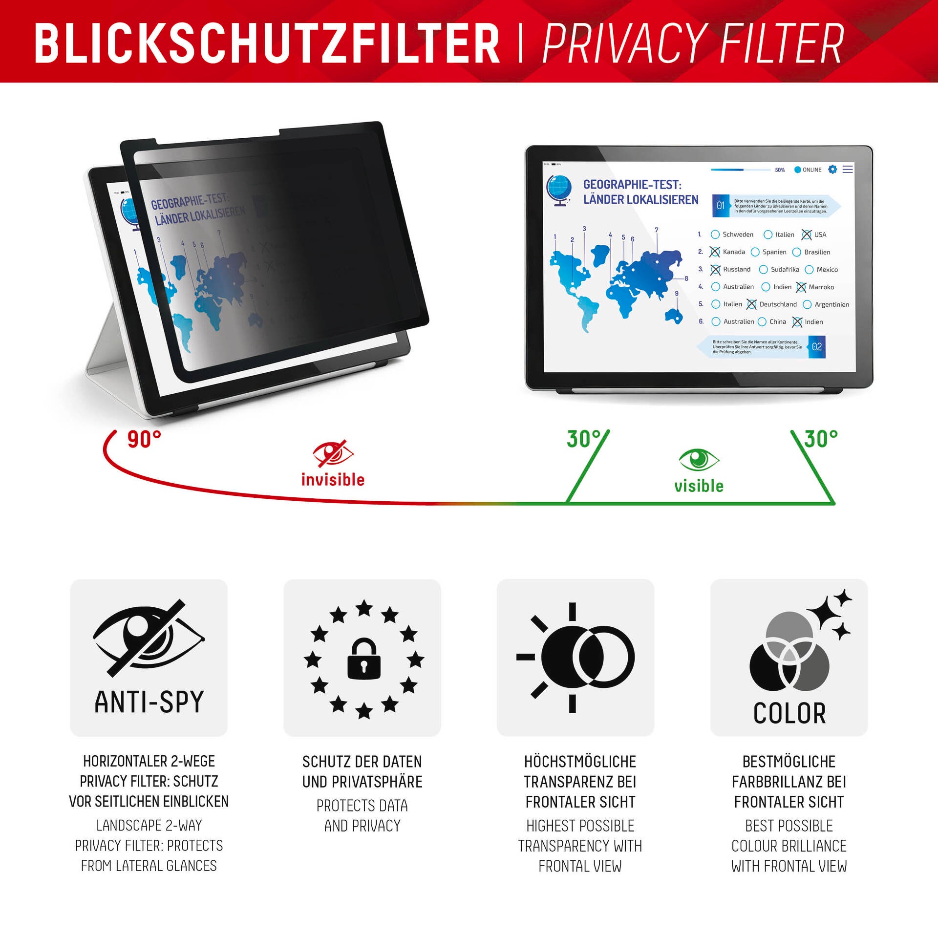 Displex Displayschutzfolie »Tablet Privacy Safe«, für Apple iPad Pro 11 (2024), Blickschutzfolie, Schutzfolie, Bildschirmschutz, kratz- & stoßfest