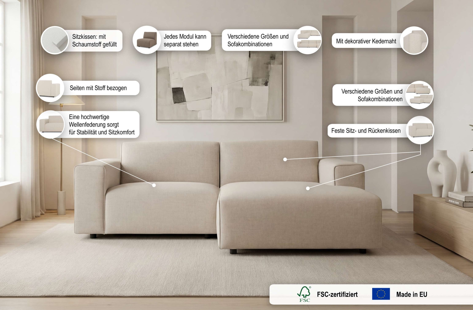 OTTO home Ecksofa »Naddine« B. 228 cm, L-Form, Strukturstoff Mélange-Effekt, Wellenunterfederung