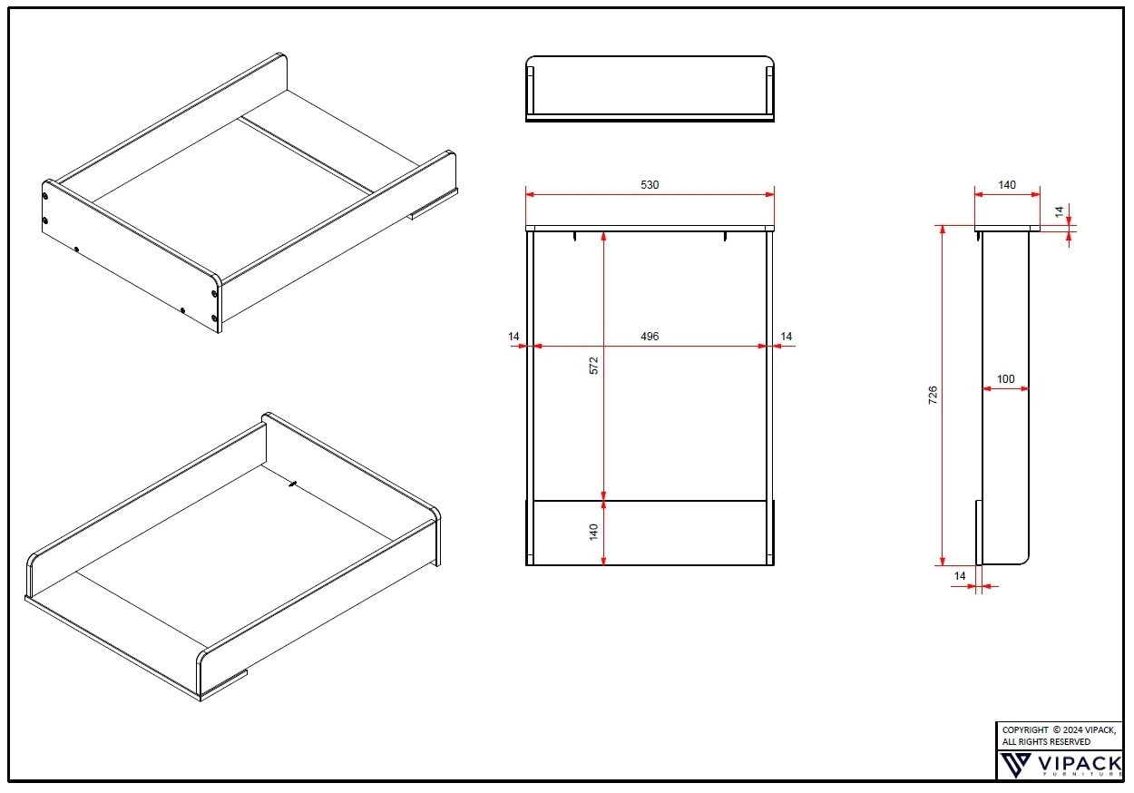 Vipack Babyzimmer-Komplettset »Amori 4-tlg. mit Herz-Ornamenten, MDF/Massiv weiß lackiert«, (4 tlg.)