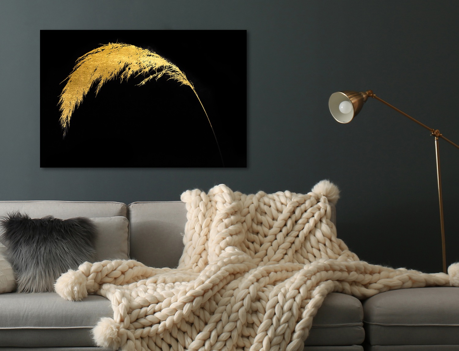 Leonique Acrylglasbild »Pampas Gras - Acrylbilder mit Blattgold veredelt«, Kunst-Gemälde-Gräser-Pflanzen, (1 St.), von Hand eingearbeitete Blattgold Applikationen
