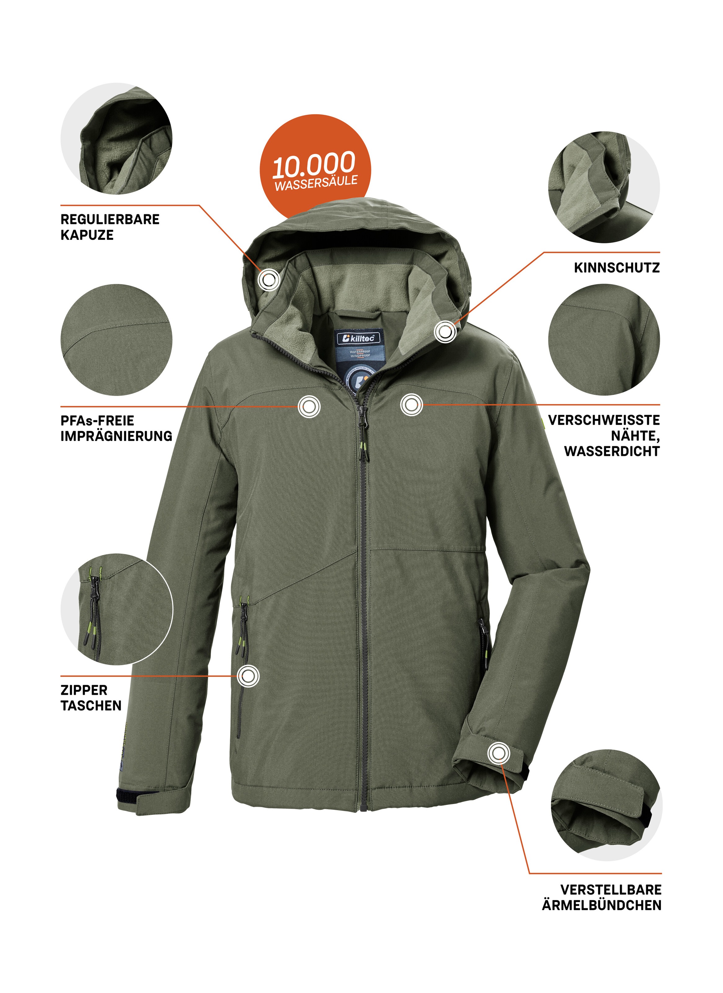 Killtec Funktionsjacke »KOW 369 BYS JCKT«, Wasserdichte Funktionsjacke mit Kapuze, verstellbaren Bündchen und Fleece-Einsatz