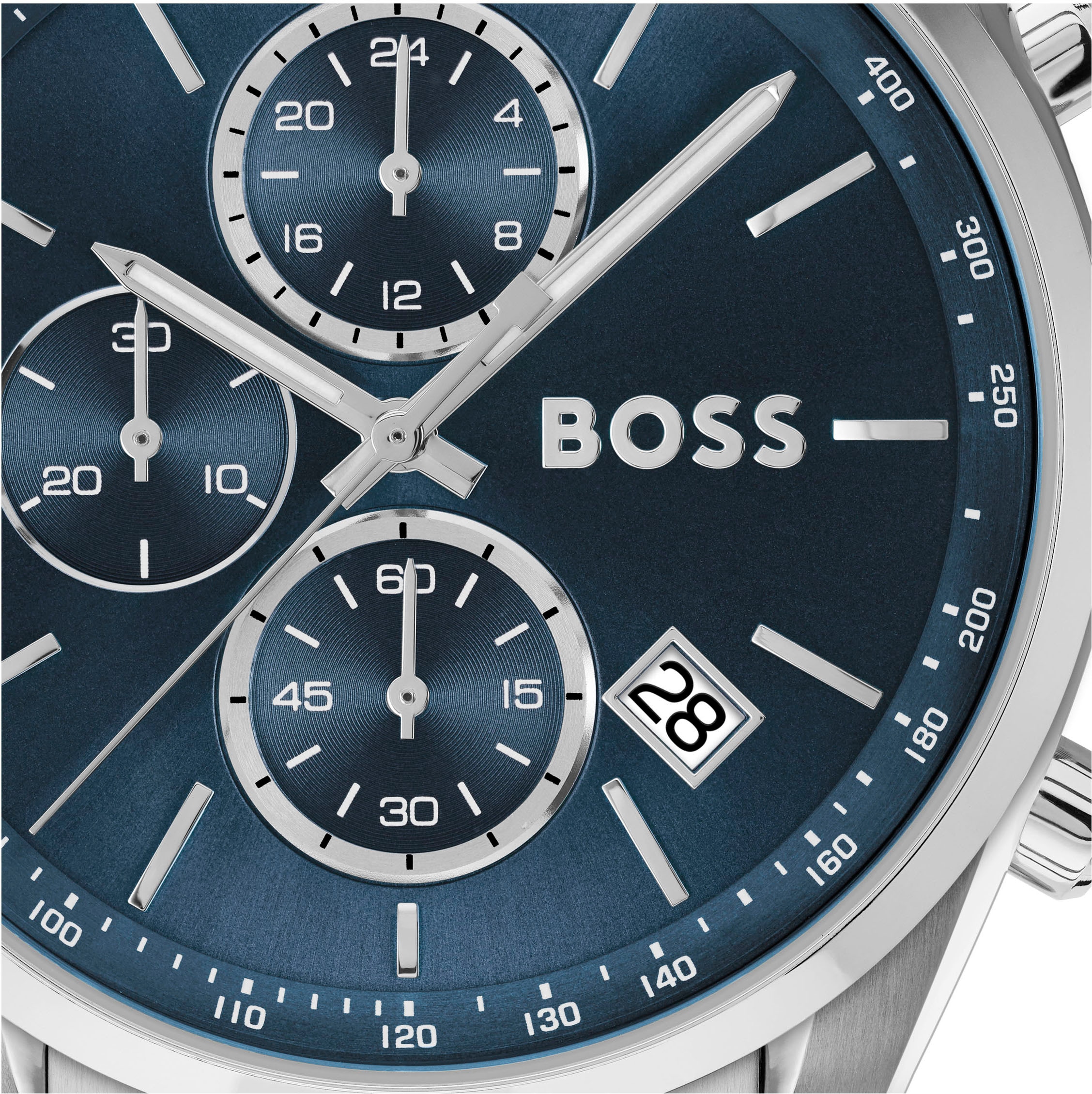 BOSS Chronograph »GRAND PRIX 44« Quarzuhr, Armbanduhr, Herrenuhr, Edelstahlarmband, analog, Tag