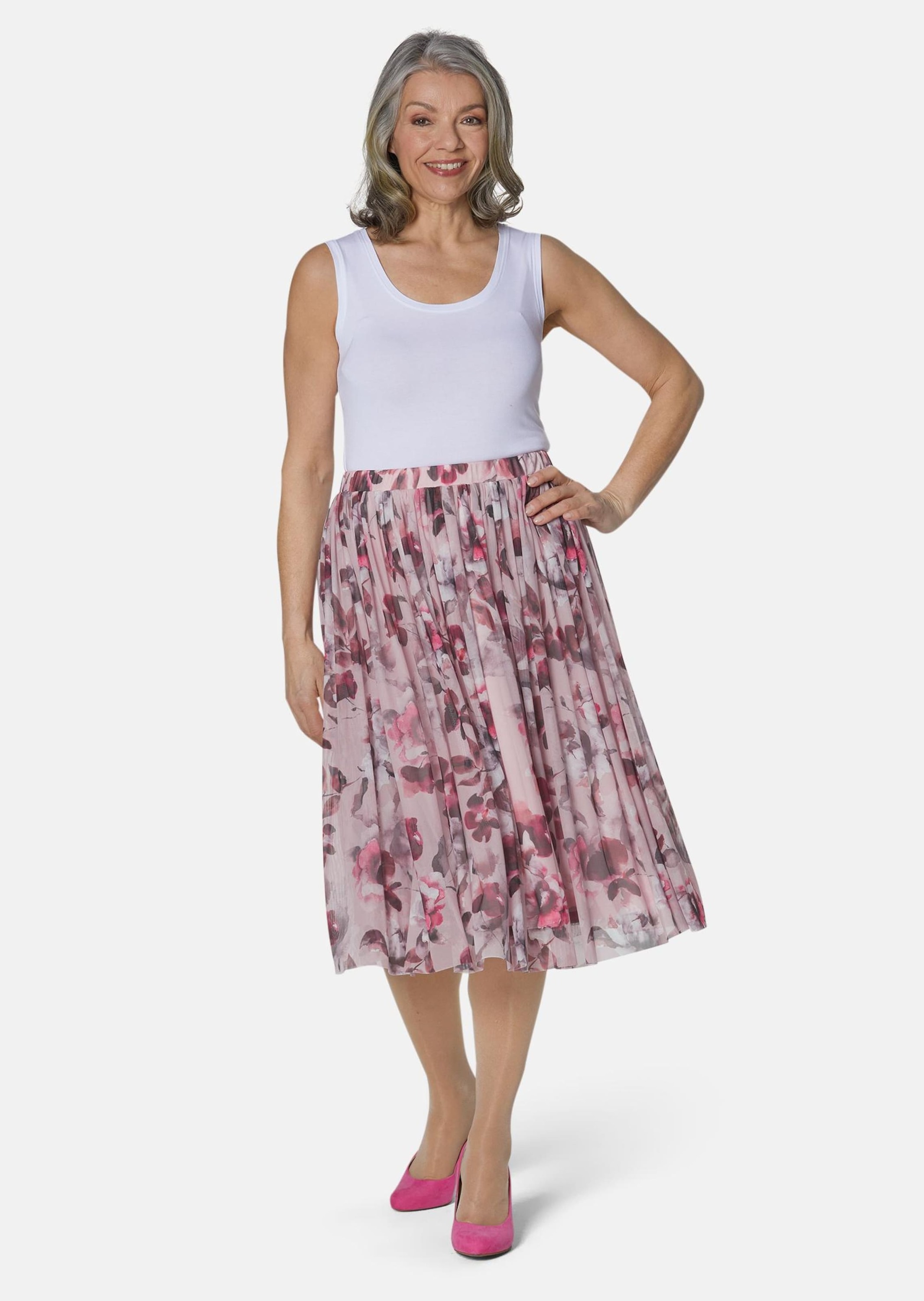 GOLDNER Sommerrock »Kurzgröße Luftig schwingender Rock aus bedrucktem Mesh«