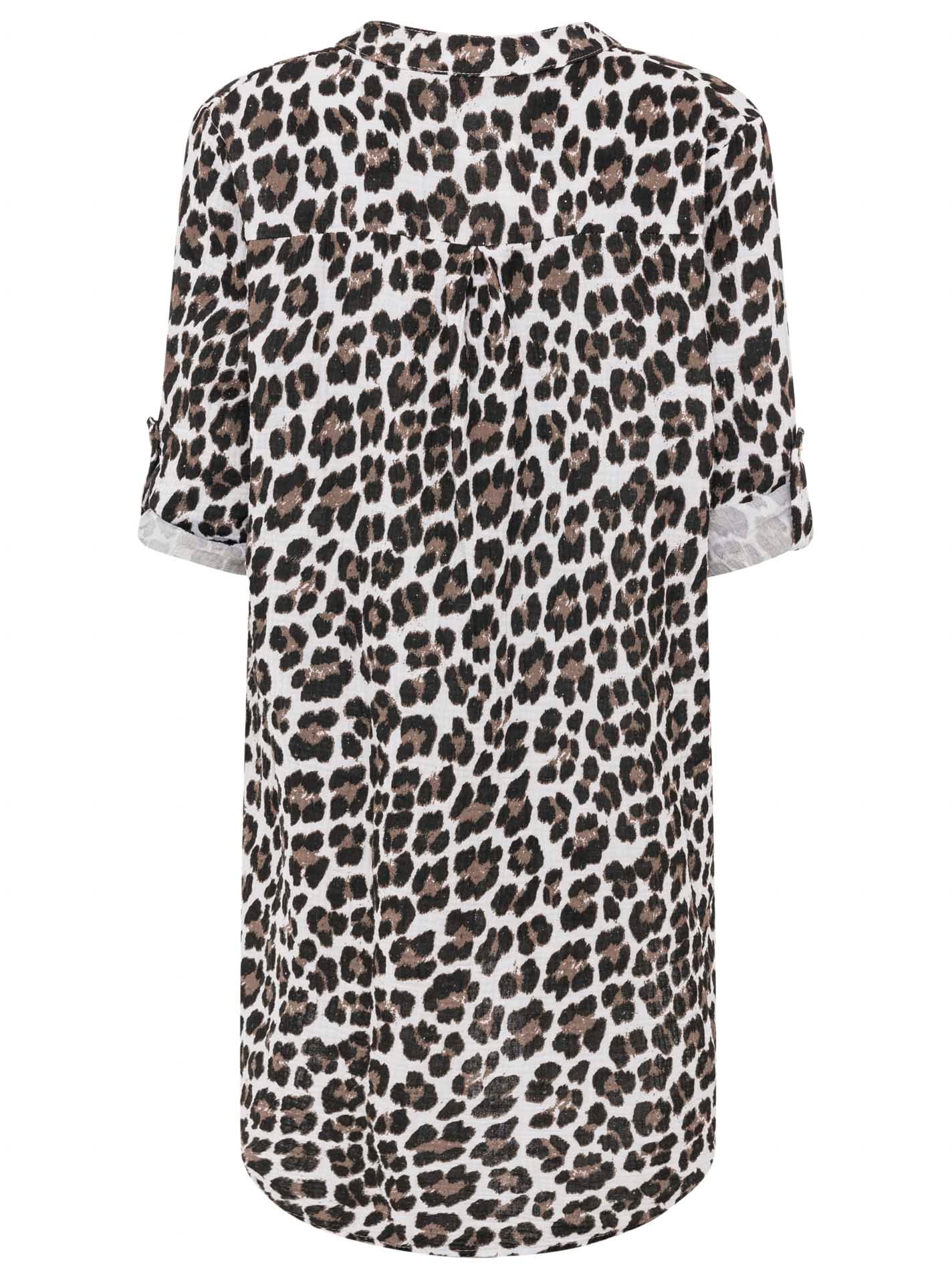 Zwillingsherz Blusentop »"Rom"« Turn-Up Ärmel, V-Neck. Leo-Muster, Musselin