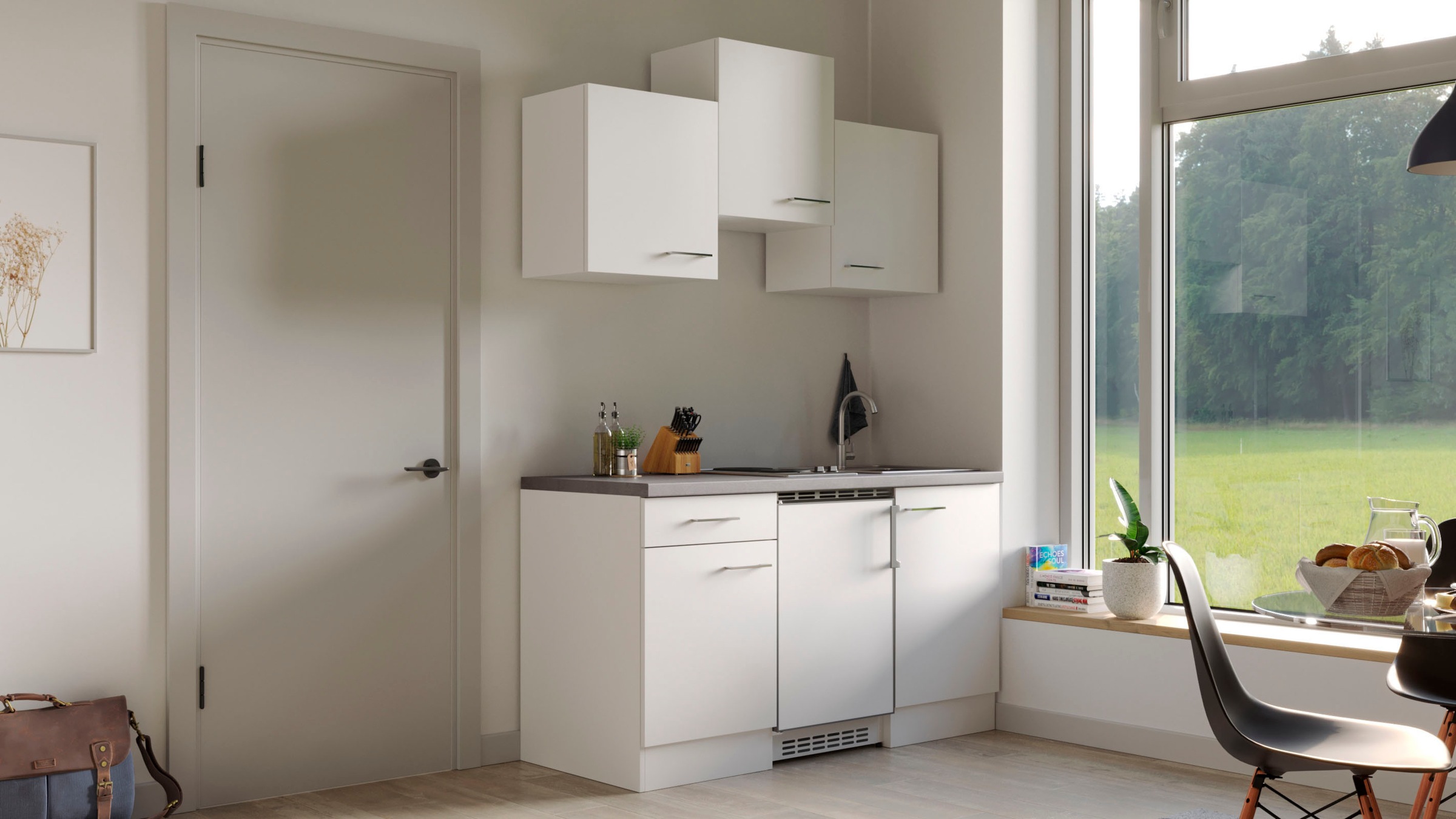 Flex-Well Küchenzeile »Kopenhagen«, Breite 150,5 cm, mit Unterbau-Kühlschrank, Kochfeld und Spüle