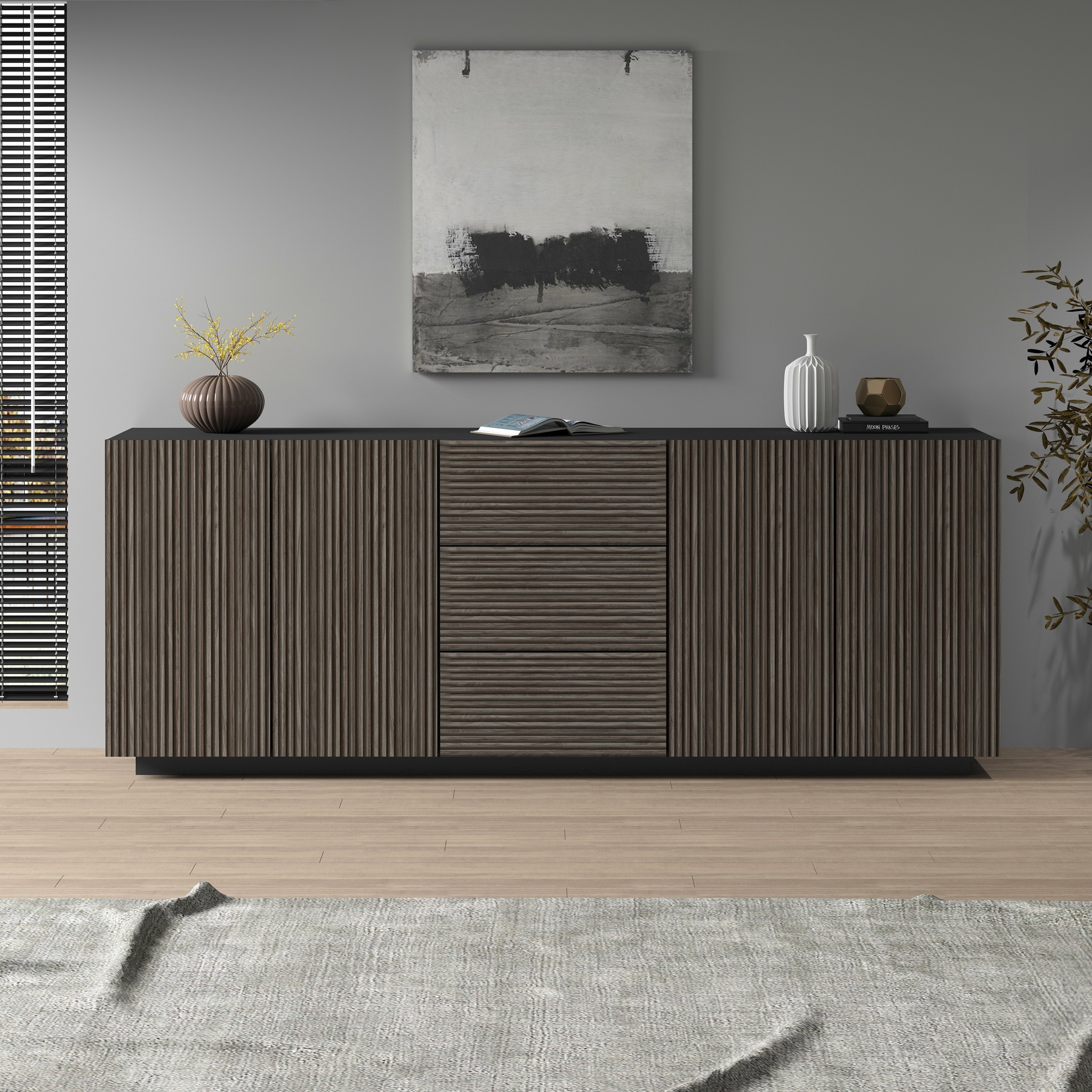 Home affaire Sideboard »Vega Sideboard,Kommode,220 cm« mit 4 Türen und 3 Schubladen,Fronten mit Rillen-Optik