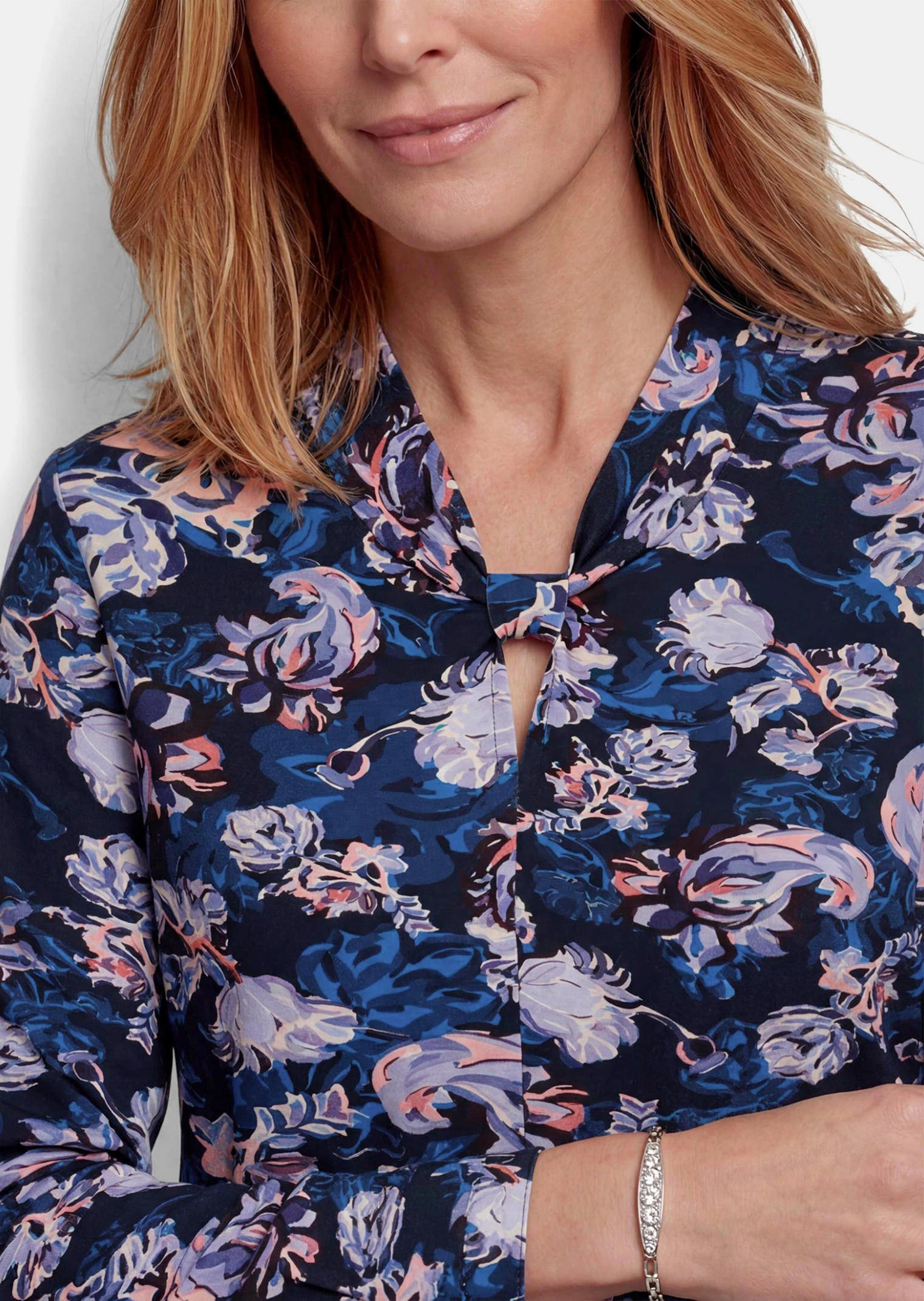 GOLDNER Print-Shirt »Knotenshirt mit Stehkragen« raffinierte Ausschnittlösung