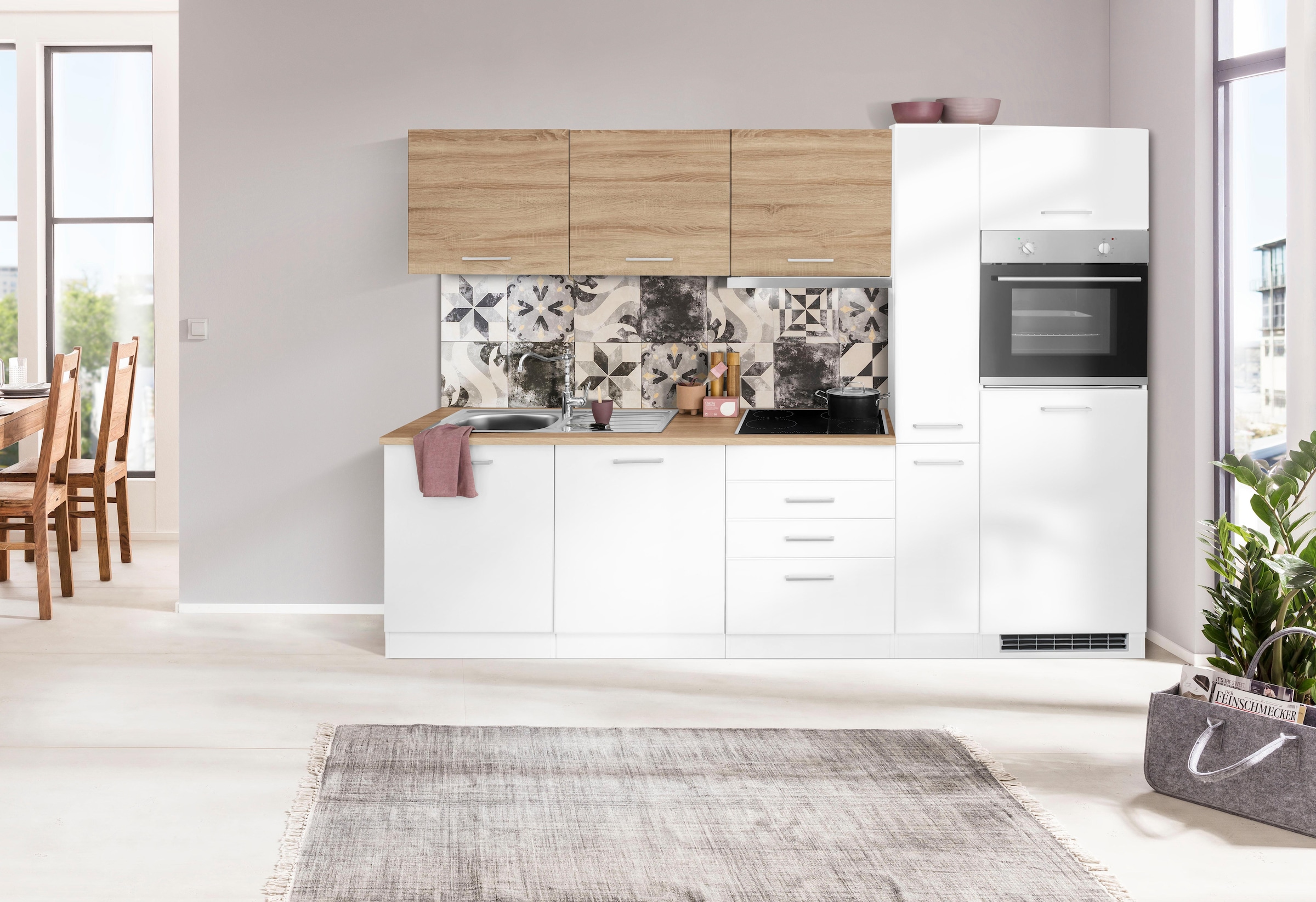 KOCHSTATION Küchenzeile »KS-Visby«, mit E-Geräten, Breite 270 cm inkl. Kühlschrank