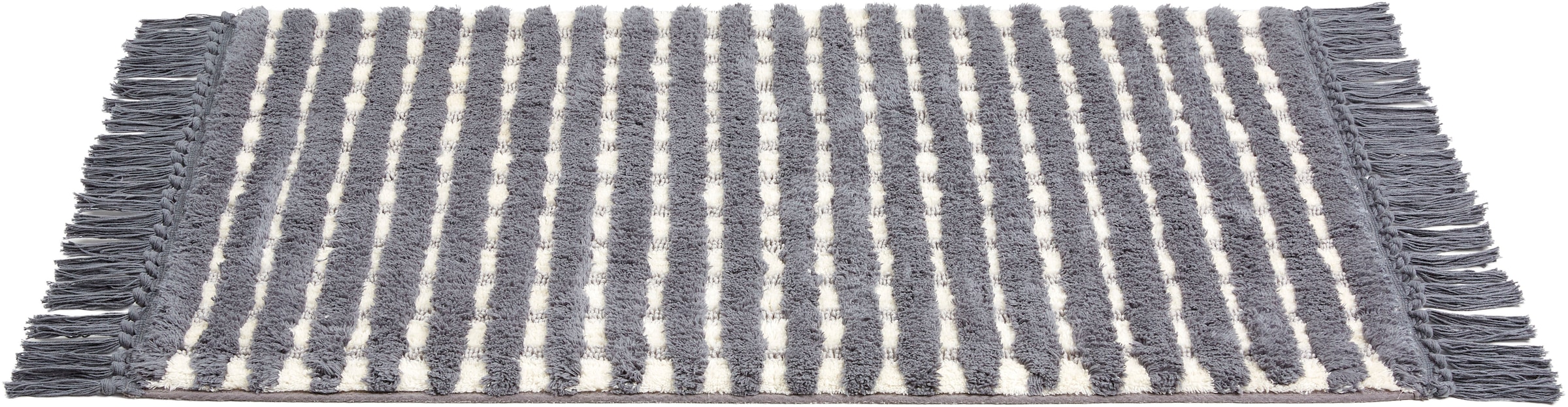 SCHÖNER WOHNEN-Kollektion Badematte »»Bahamas Gitter«« Höhe 20 mm rutschhemmend beschichtet fußbodenheizungsgeeignet waschbar, Baumwolle, Badvorleger mit Fransen, Badteppich