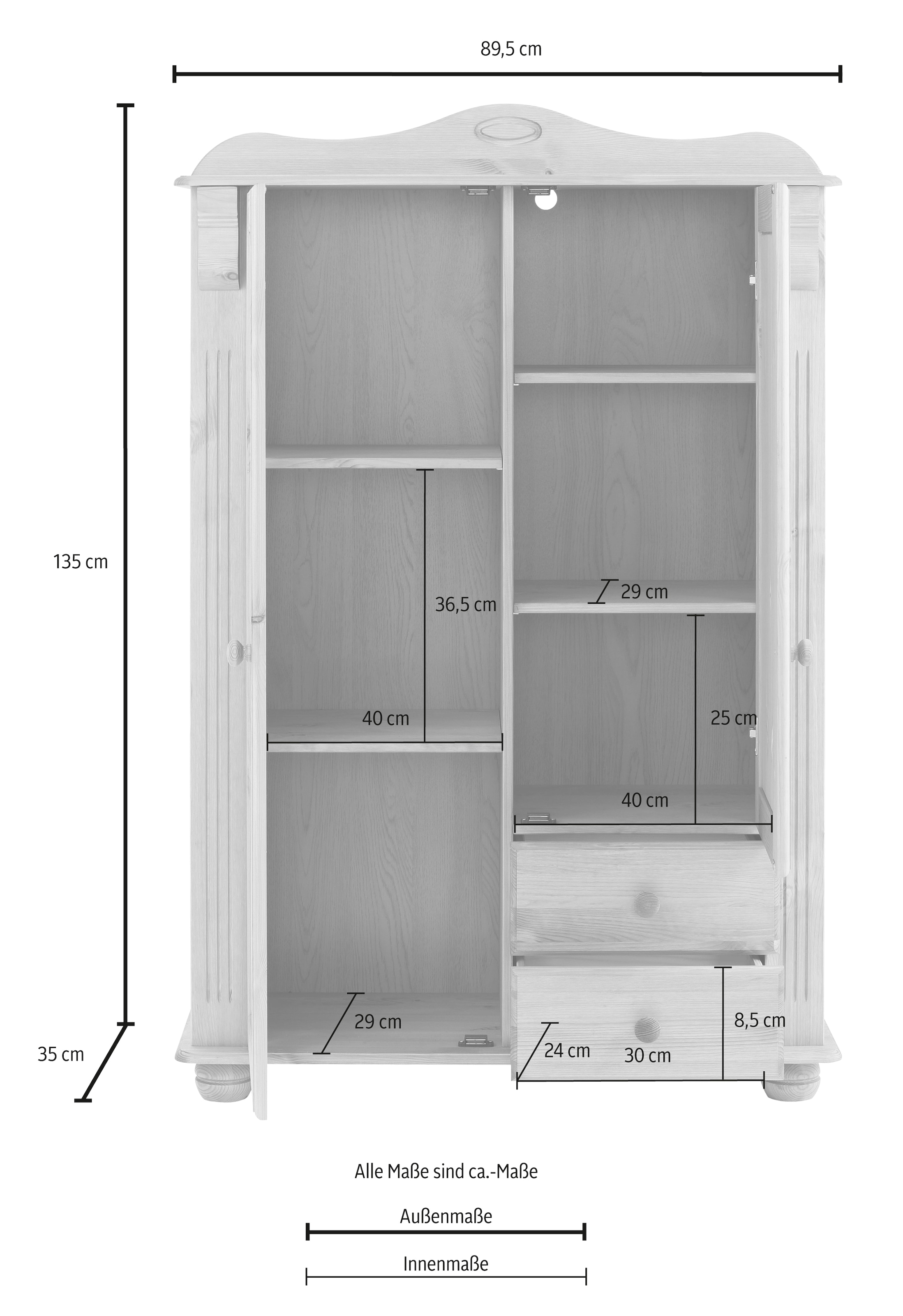 Home affaire Highboard »Adele«, Stauraumschrank, 2-türig, Höhe 135 cm, aus massiver Kiefer, FSC®