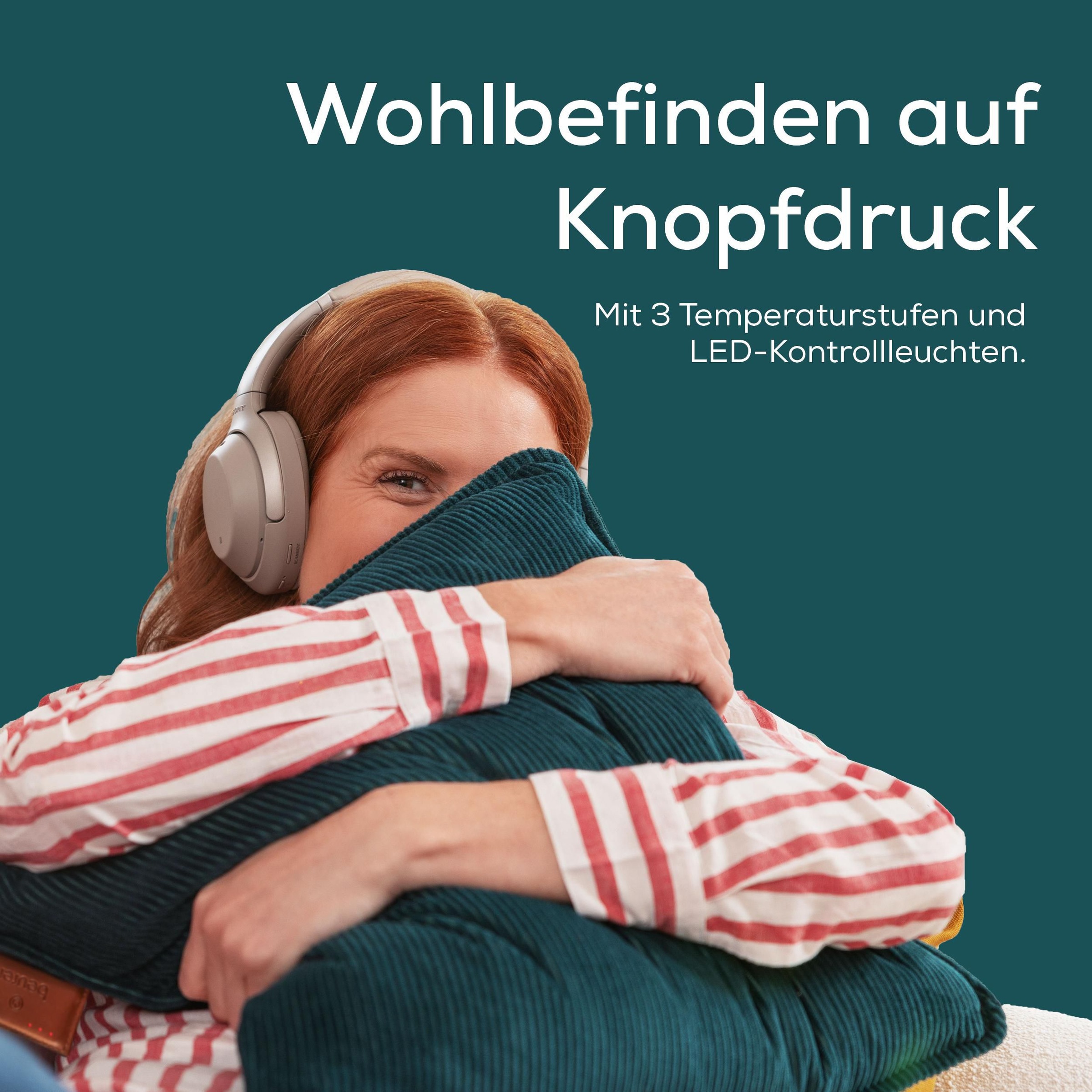 BEURER Heizkissen »HK 77 Heaty, kabellos« Stylisches Design mit modernem Cordstoff, 3 Temperaturstufen, 45x45 cm