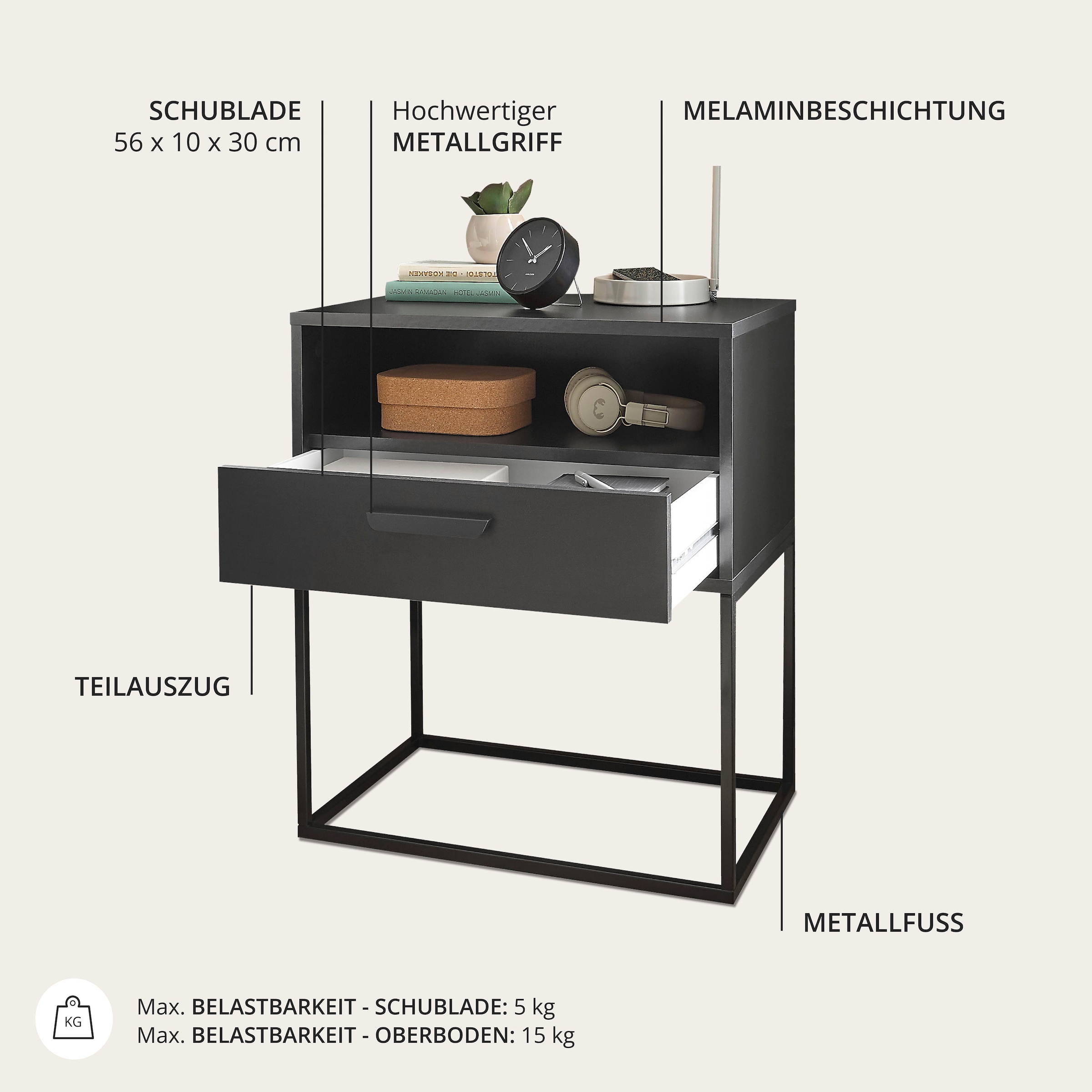 Schlafkontor Nachtkommode »Cudro Nachttisch auf Fußgestell« mit einem offenen Fach für schnellen Zugriff