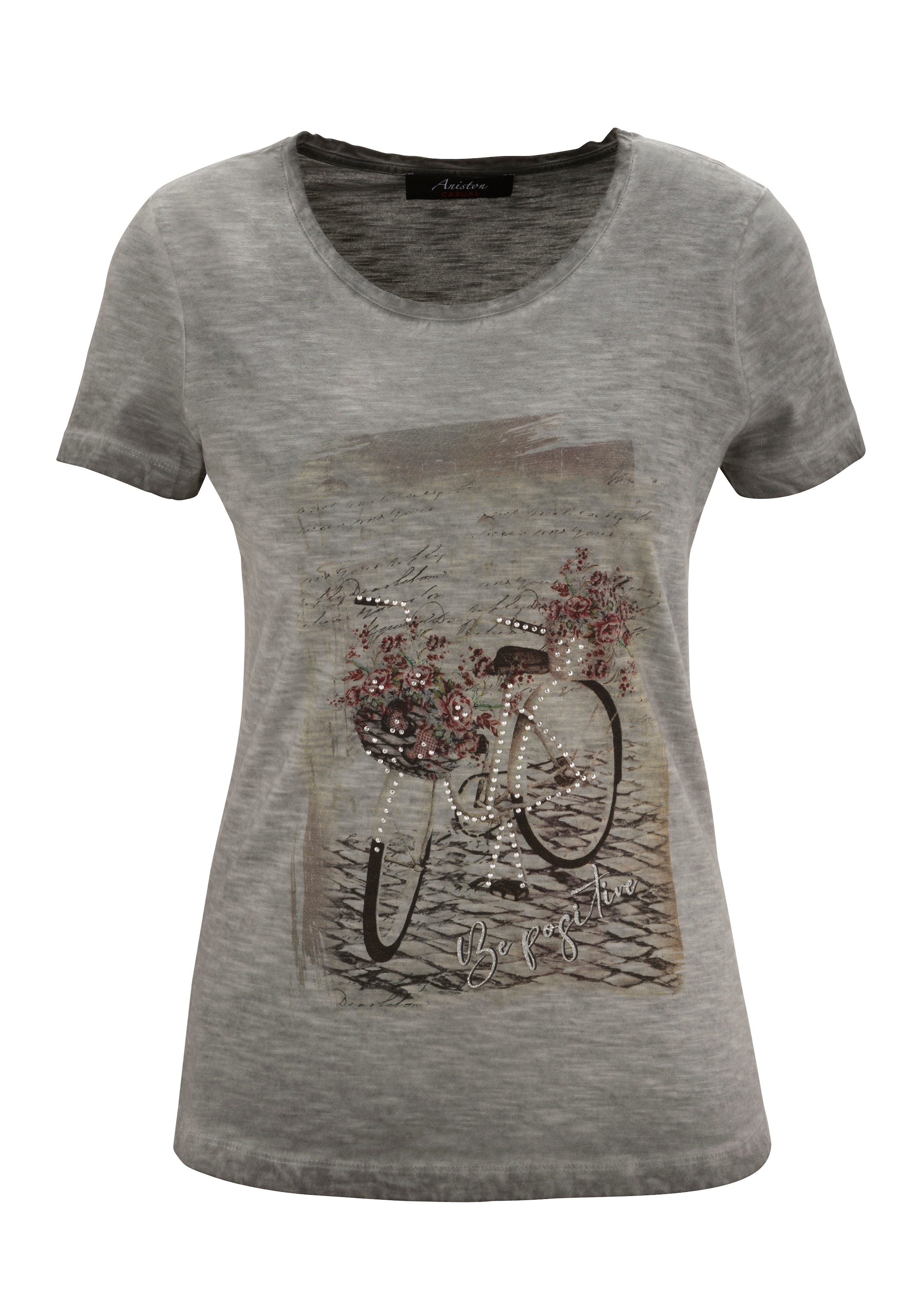 verzierter Aniston Frontdruck CASUAL im T-Shirt, OTTO Glitzersteinchen Online Shop mit