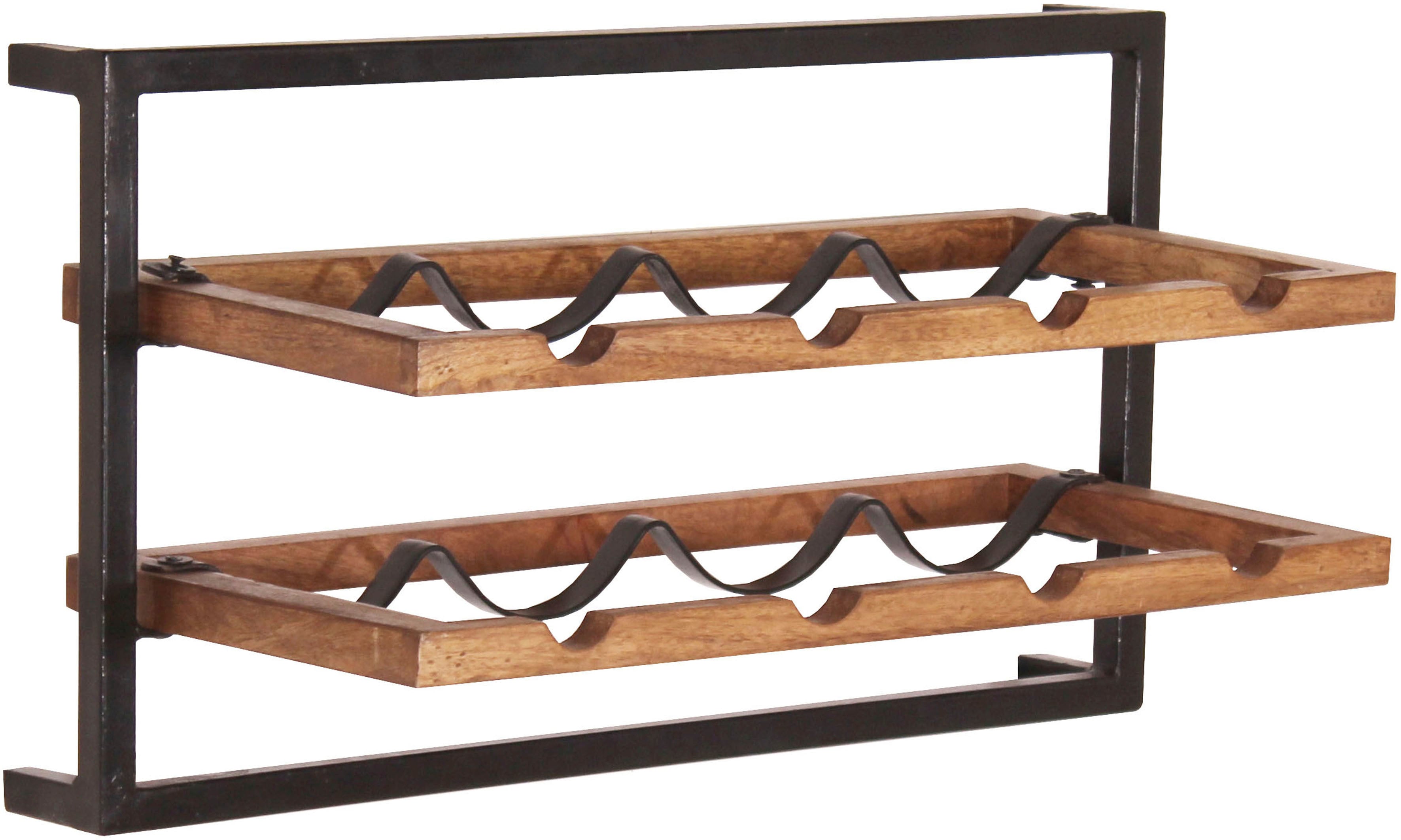 SIT Weinregal "Pienza aus Mangoholz für 8 Flaschen im Industrial Look" Mit Ablage aus Natur-Mangoholz und Altmetallrahmen