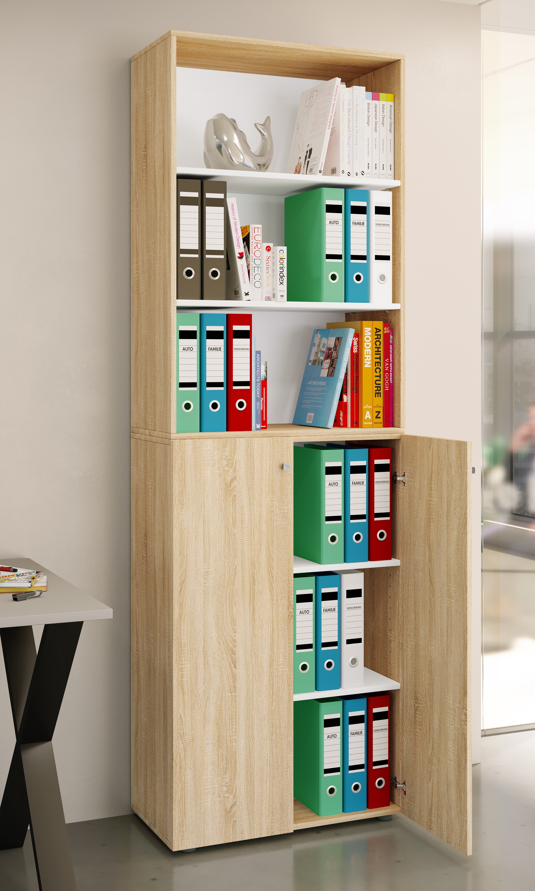 VCM Aktenschrank »VCM Büroschrank mit 6 Fächern | Büroregal | moderner Aktenschrank mit Drehtüren | Maße ca. H. 220 x B. 70 x T. 40cm ¿ Lona 6-Fach«, (1 St.)