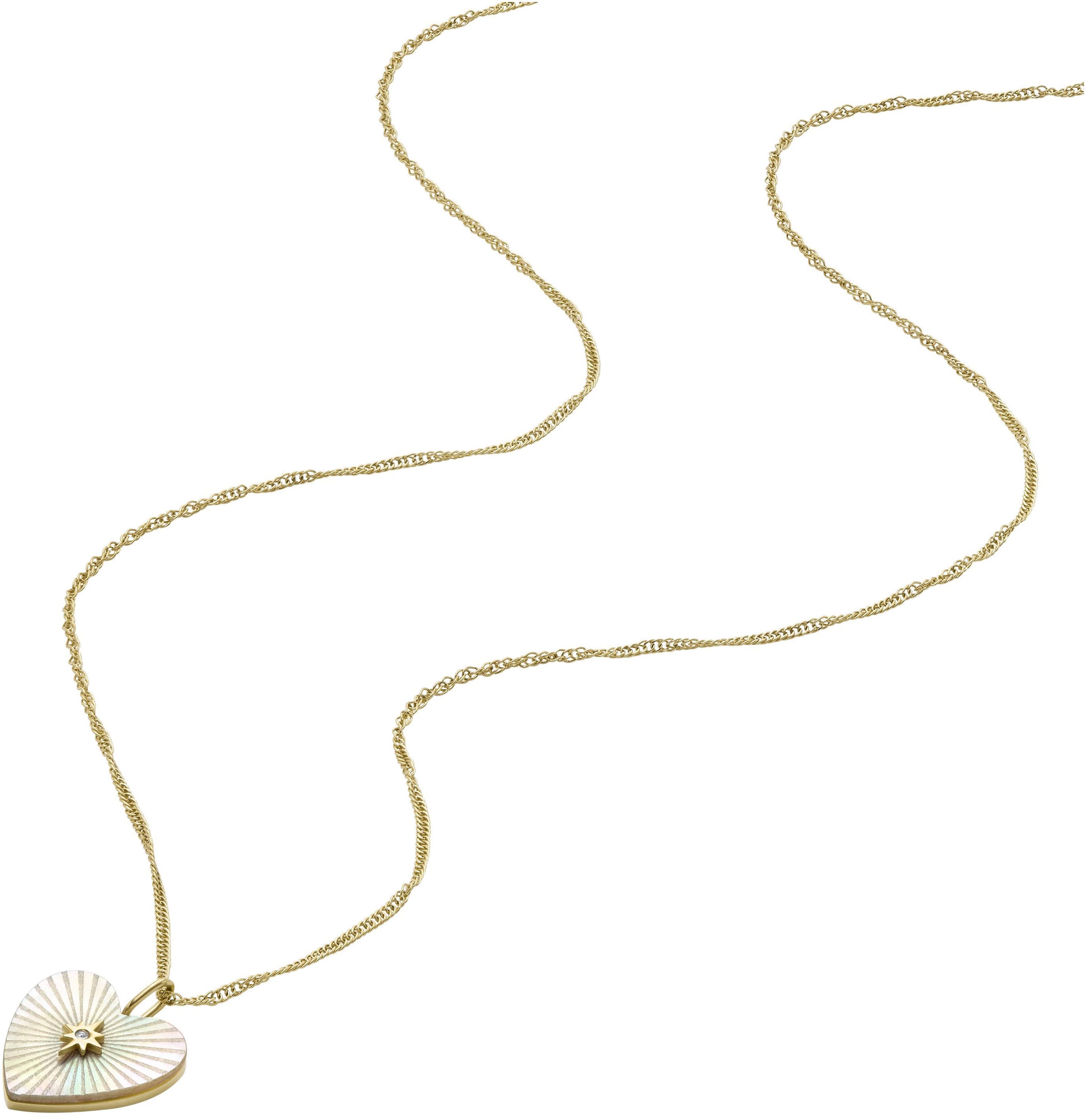 Fossil Kette mit Anhänger »Schmuck Geschenk Edelstahl KETTE RADIANT LOVE HEART, JF04731710«, mit Glasstein - mit Perlmutt