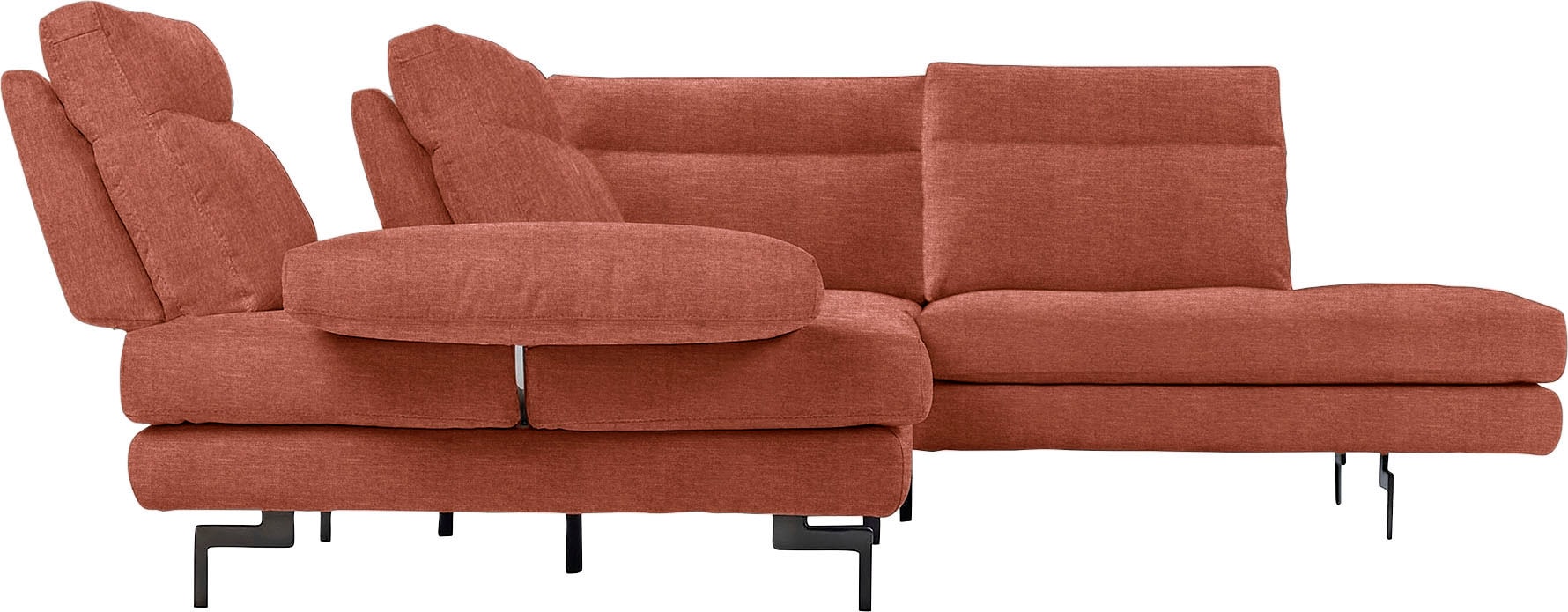 CALIA ITALIA Ecksofa »Toby Wing, B/T: 288/232 cm, Designsofa mit sensationellem Sitzkomfort« L-Form, Sitztiefenverstellung, funktionale Ecke, Füße in schwarz matt