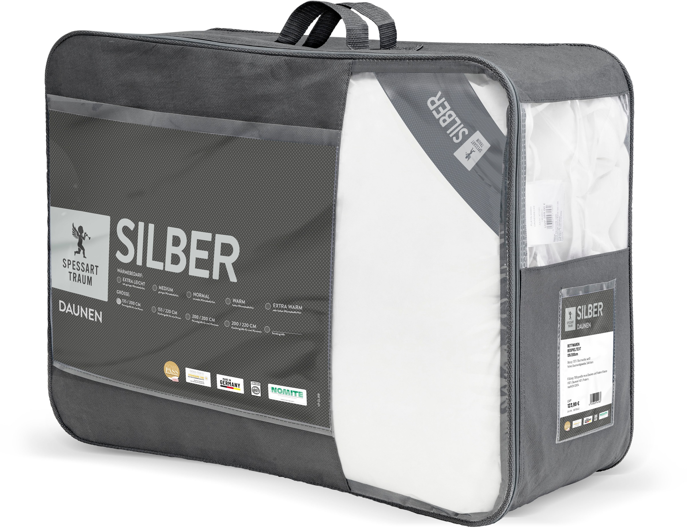 SPESSARTTRAUM Daunenbettdecke »Silber«, extrawarm, Füllung 100% Daunen, Bezug 100% Baumwolle, (1 St.), hergestellt in Deutschland, allergikerfreundlich