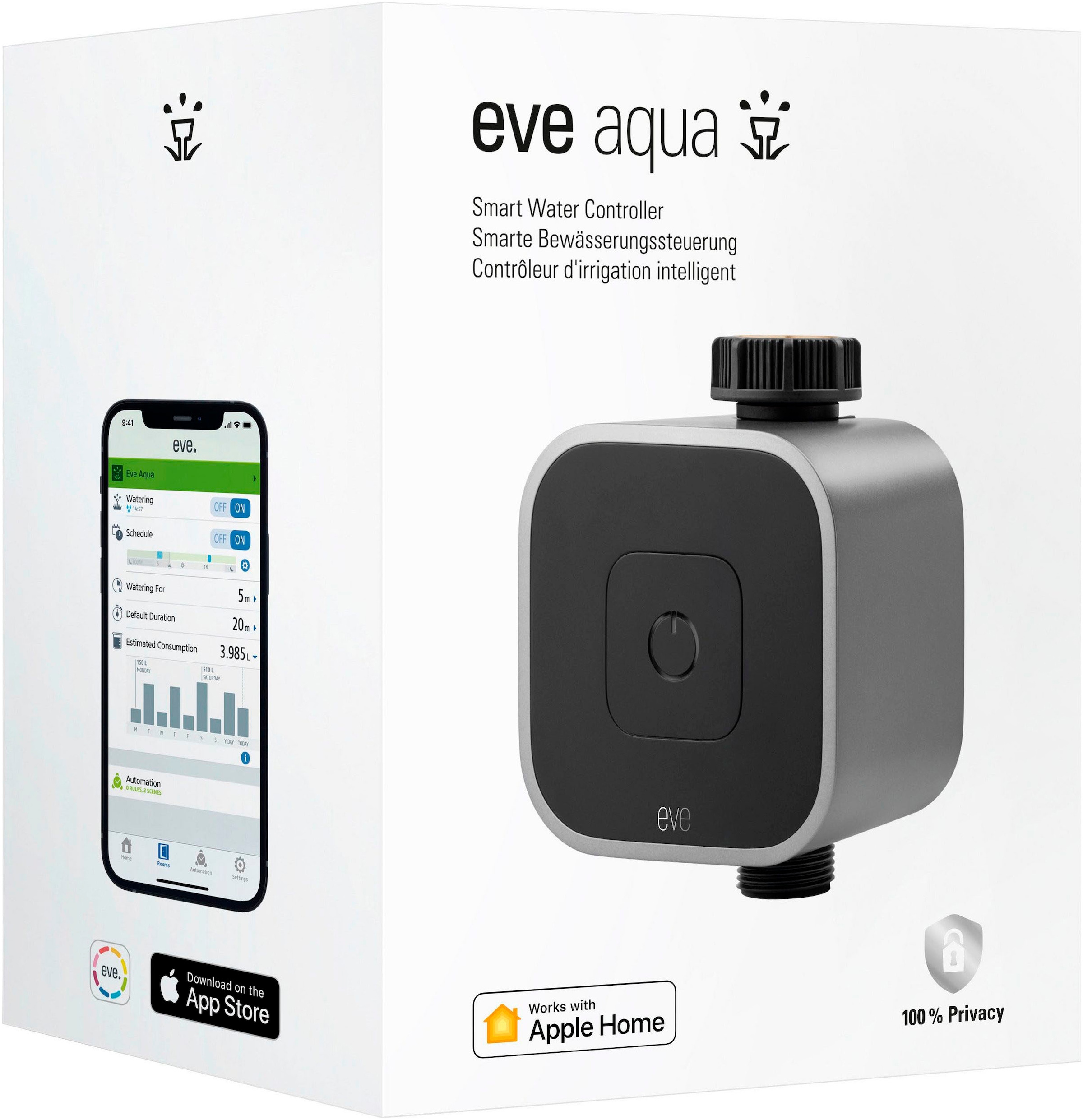 EVE Bewässerungscomputer »Aqua (HomeKit) + Schlauchverbinder 2-Wege-Verteiler«, (Packung)