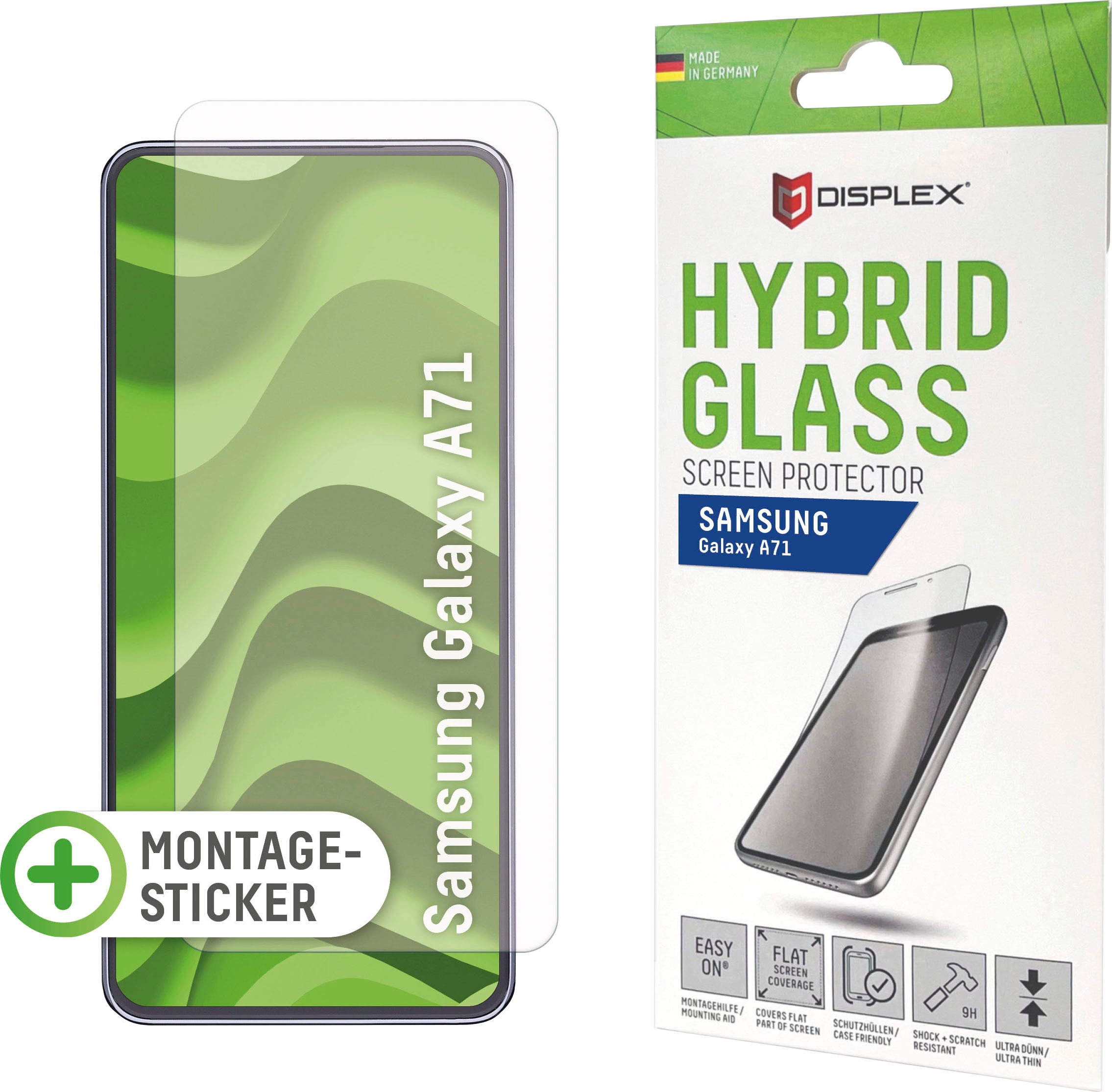 Displex Displayschutzfolie »DISPLEX Hybrid Glass für Samsung Galaxy A71 (6,7), 9H, mit Montagesticker«, für Galaxy A71