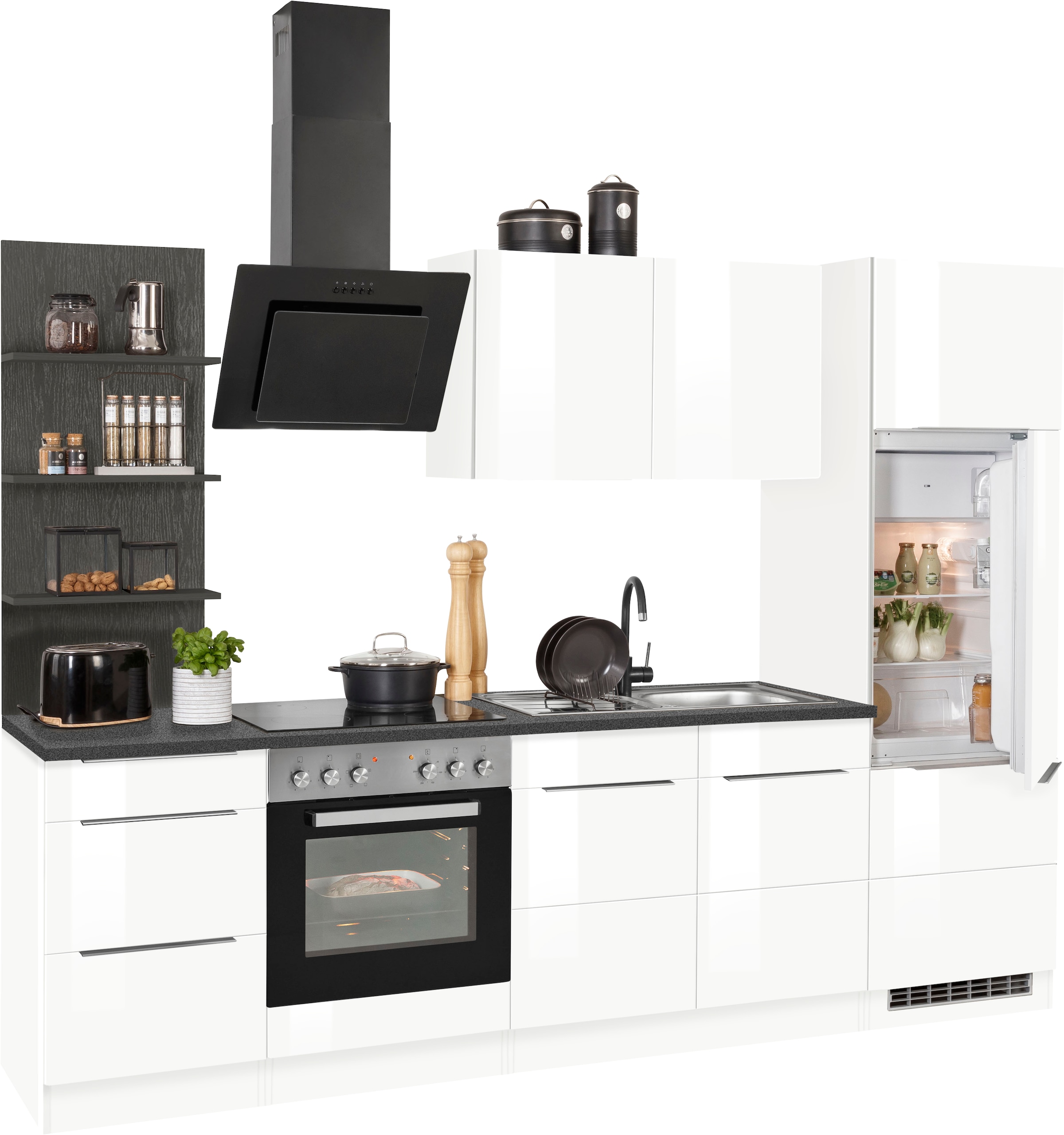 KOCHSTATION Küchenzeile »KS-Brindisi« Breite 270 cm, wahlweise mit E-Geräten, mit MDF-Fronten und Regal