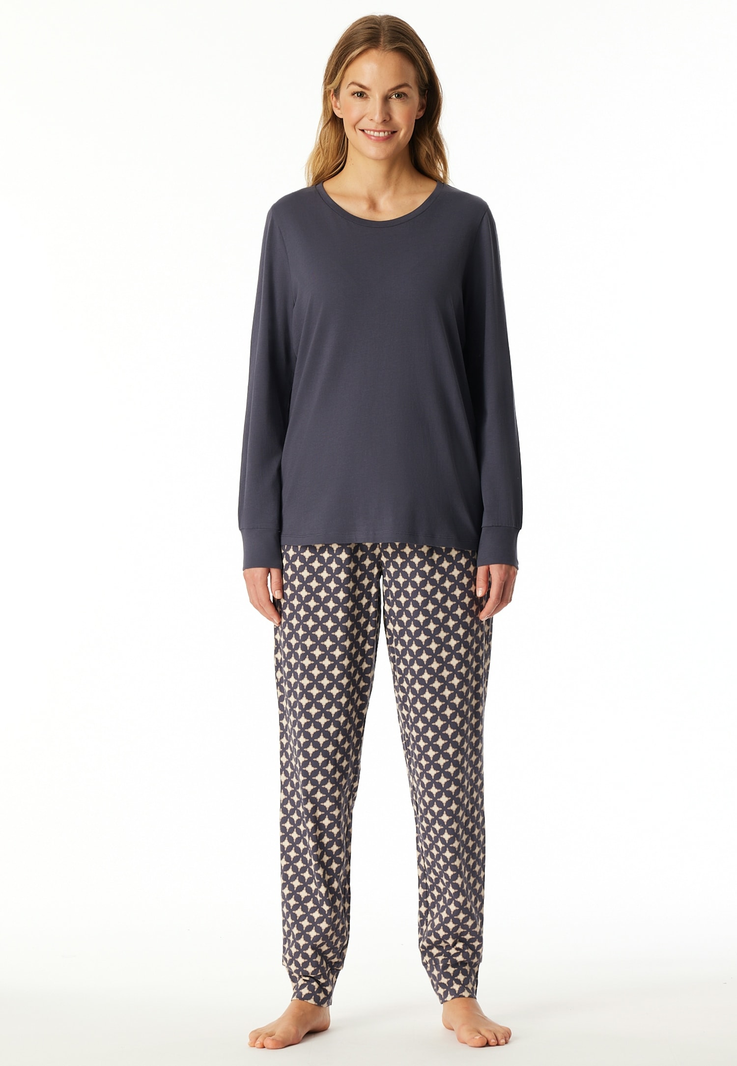 Schiesser Schlafanzug »Comfort Essentials«, (2 tlg.), Baumwolle, langärmelig, mit Bündchen, Rundhalsausschnitt