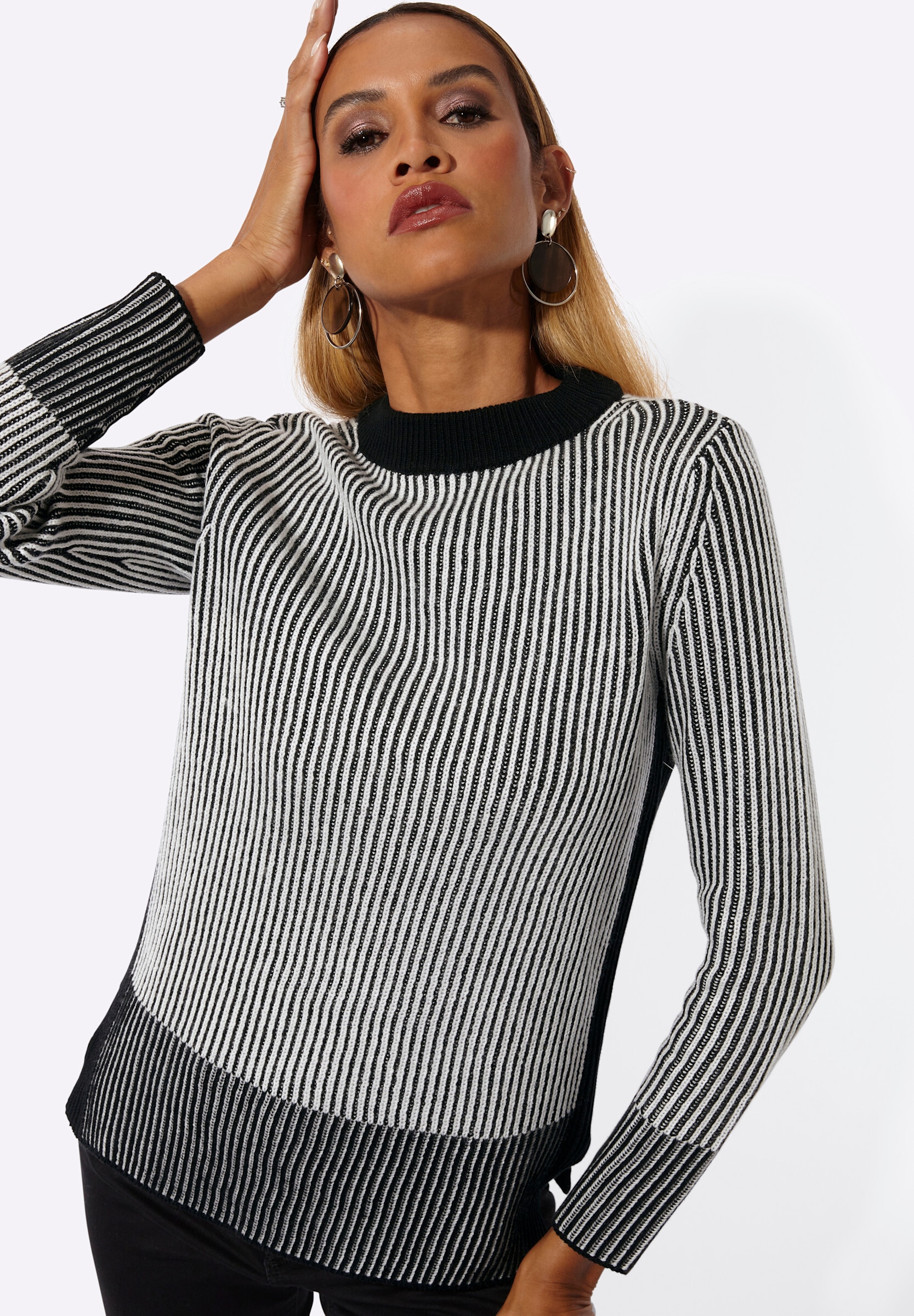 creation L Longpullover »Pullover Rundhalspullover im modernen Rippenstrick«