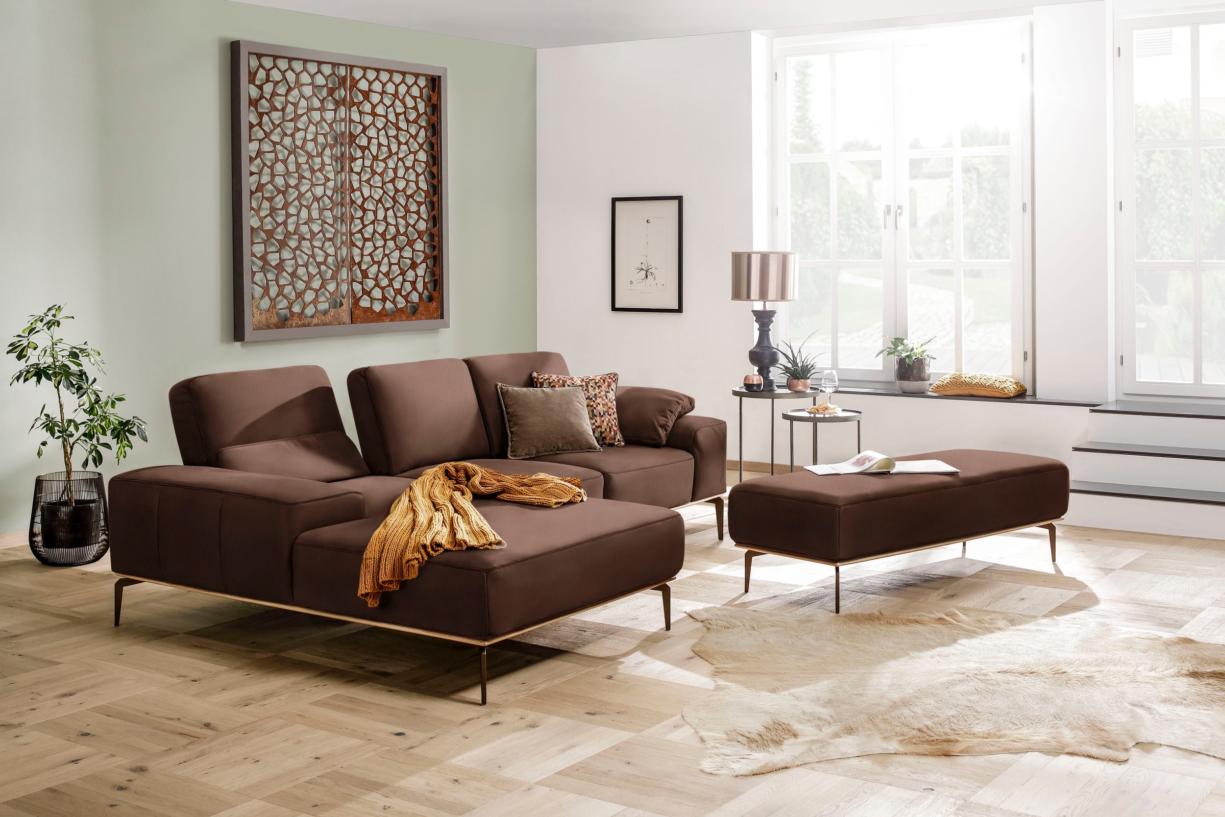 W.SCHILLIG Ecksofa »run, Designsofa mit tollem Sitzkomfort, bequem, L-Form«, mit Holzsockel, Füße in Bronze pulverbeschichtet, Breite 279 cm