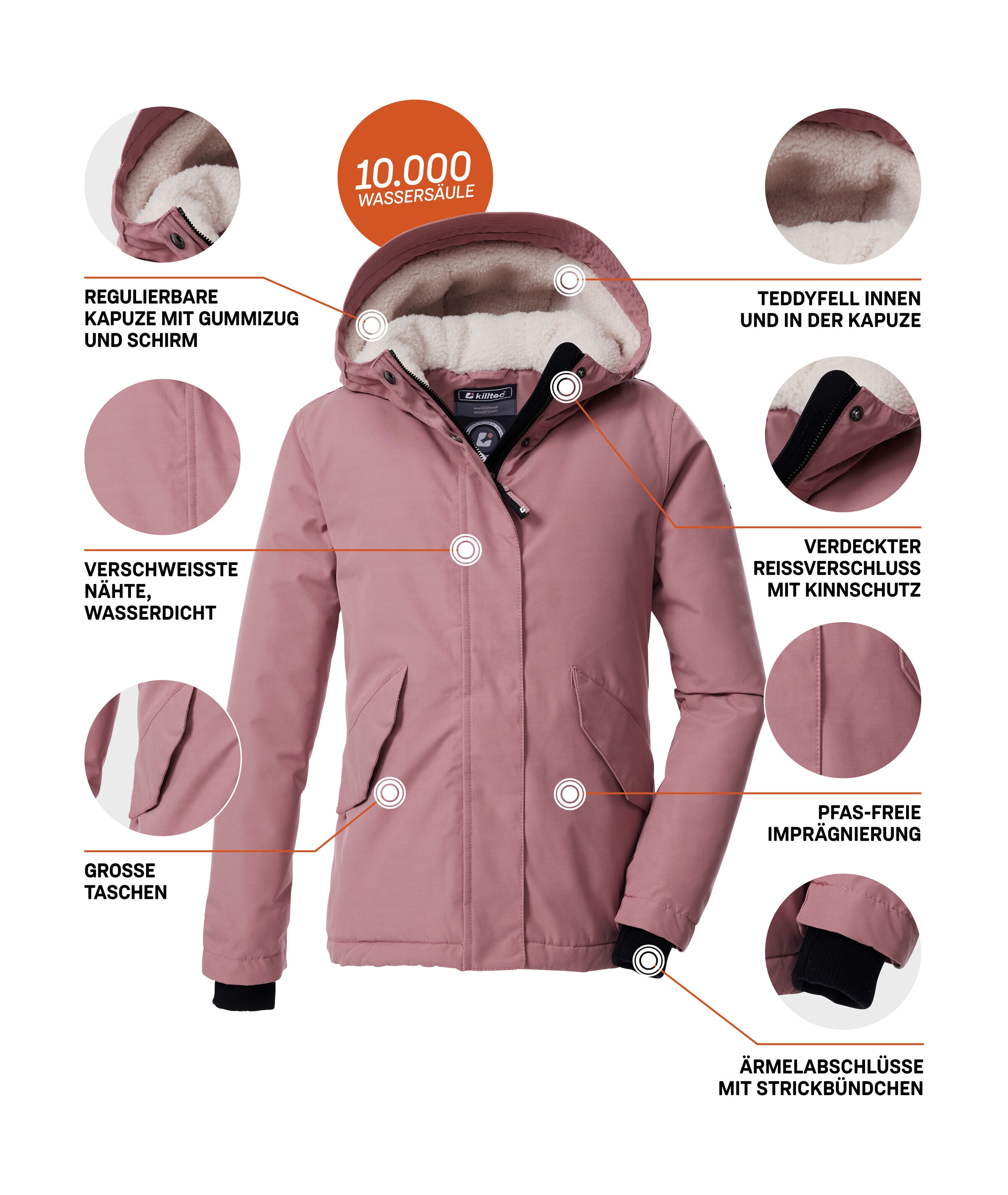 Killtec Funktionsjacke »KOW 235 GRLS JCKT«, Wind- und wasserdichte Kids-Jacke mit Teddyfell, PFAs-frei imprägniert