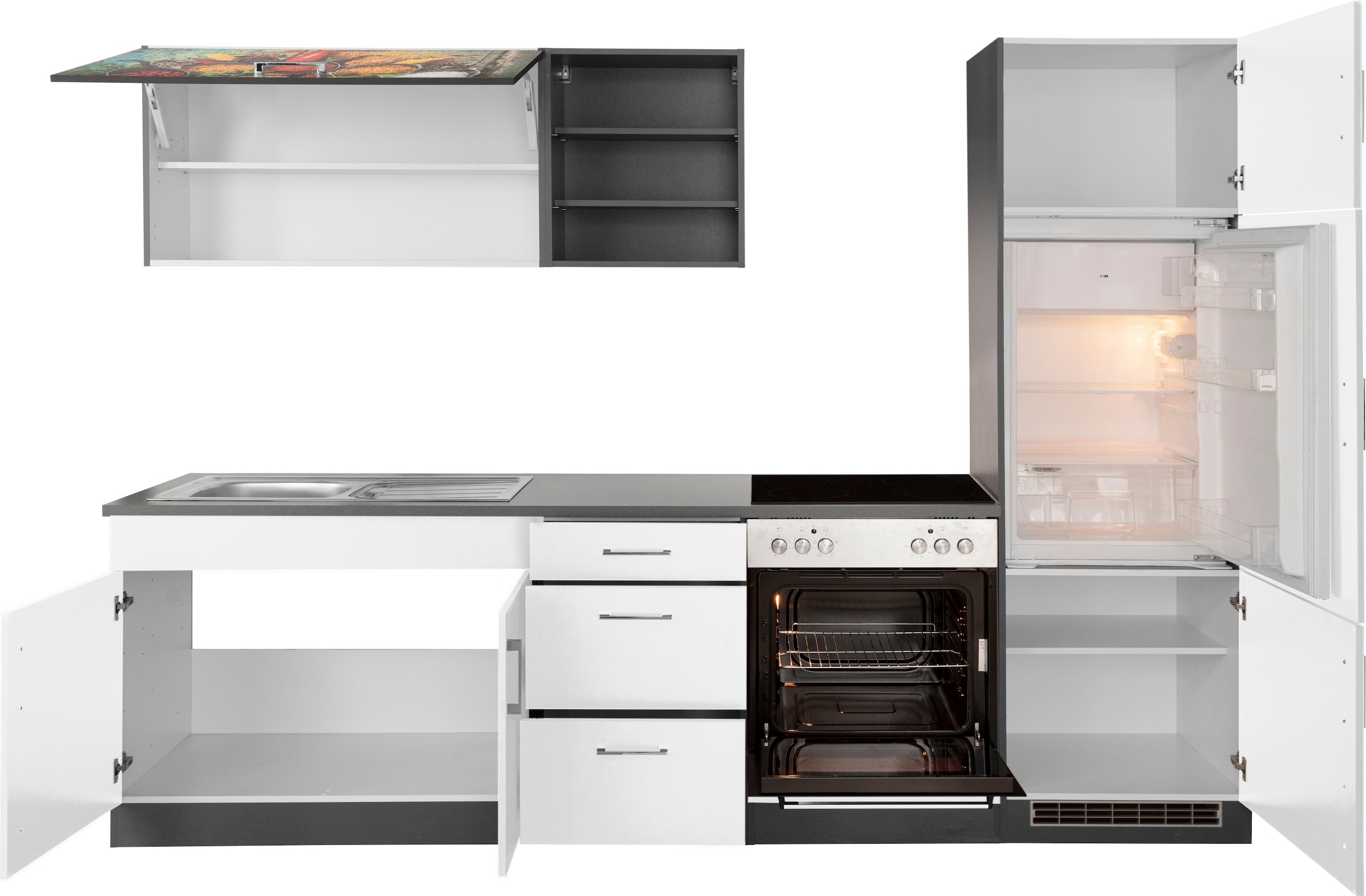 KOCHSTATION Küchenzeile »KS-Paris – Küchen mit einzigartigen Fotomotiven auf den Fronten« Breite 270 cm, wahlweise mit E-Geräten, mit Motivdruck