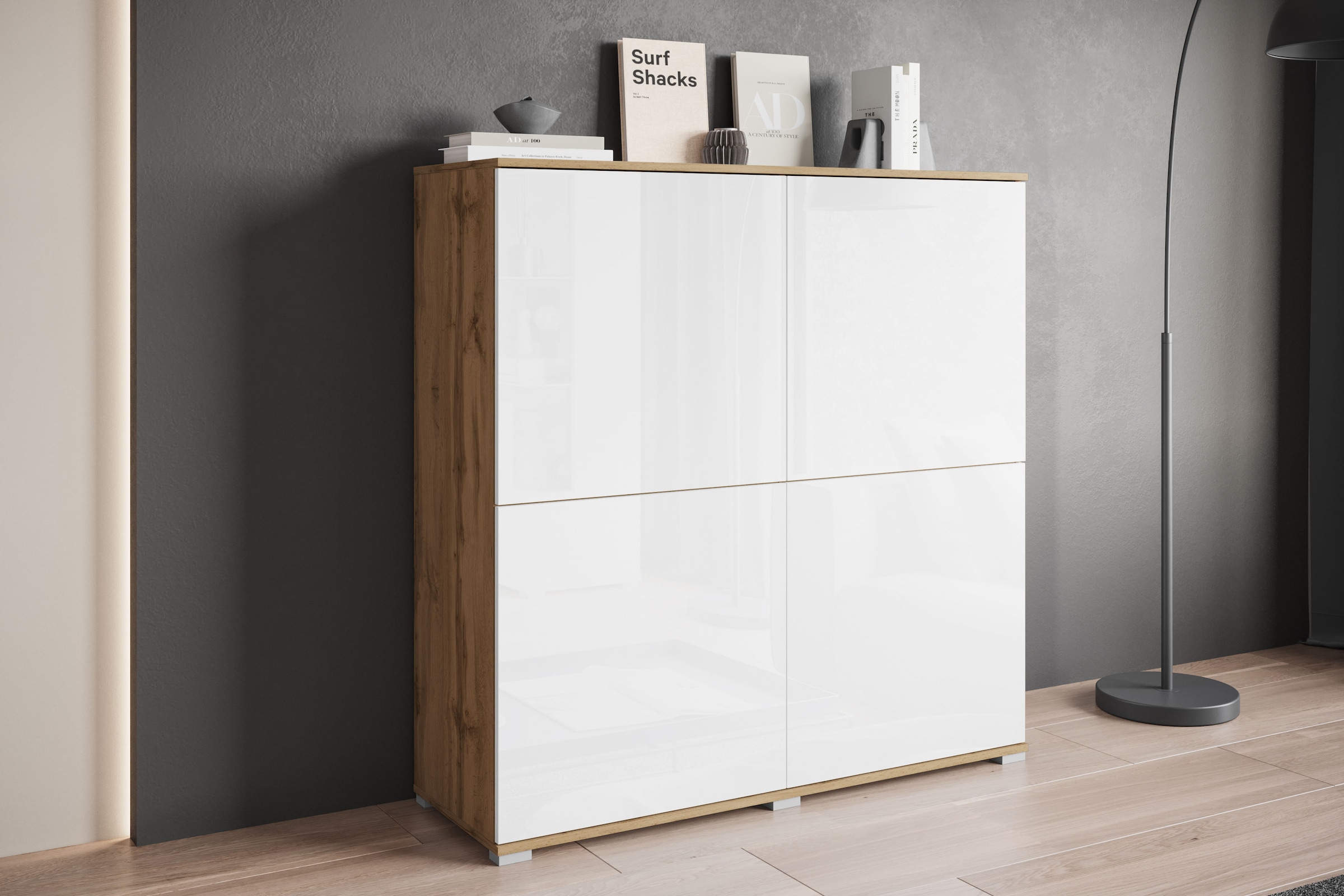 INOSIGN Highboard »Kenia, moderne grifflose Hochkommode mit 4 Türen, Breite 120 cm«, (1 St.), Push-to-Open-Fronten, höhenverstellbaren Einlegeböden